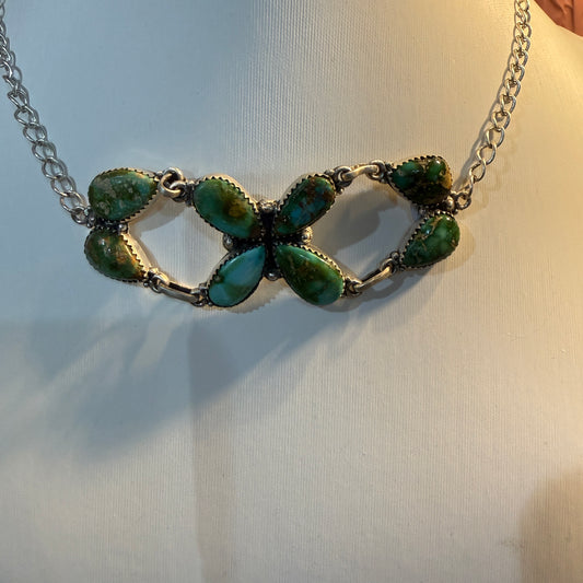 Sonoran Gold Turquoise Gemstone Choker Necklace in Sterling Silver Wild West Boho