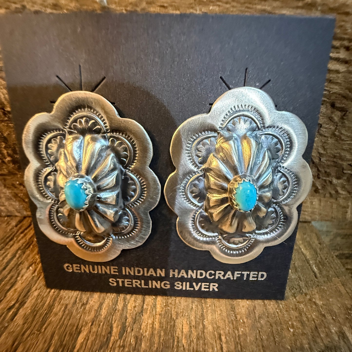 Lavina Benally Navajo Handmade Conch Kingman Turquoise Stud Earring in Sterling Silver Wild West Boho