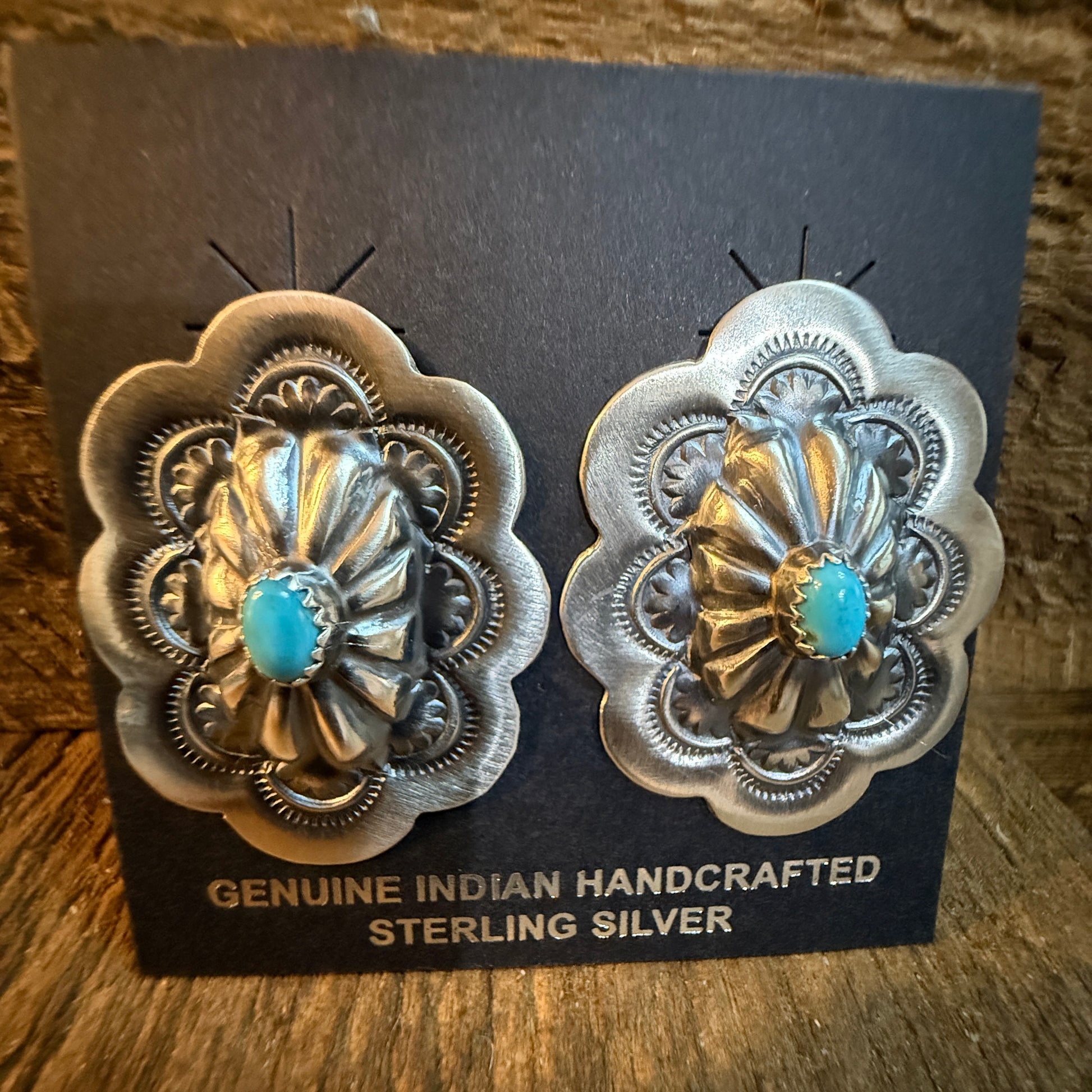 Lavina Benally Navajo Handmade Conch Kingman Turquoise Stud Earring in Sterling Silver Wild West Boho