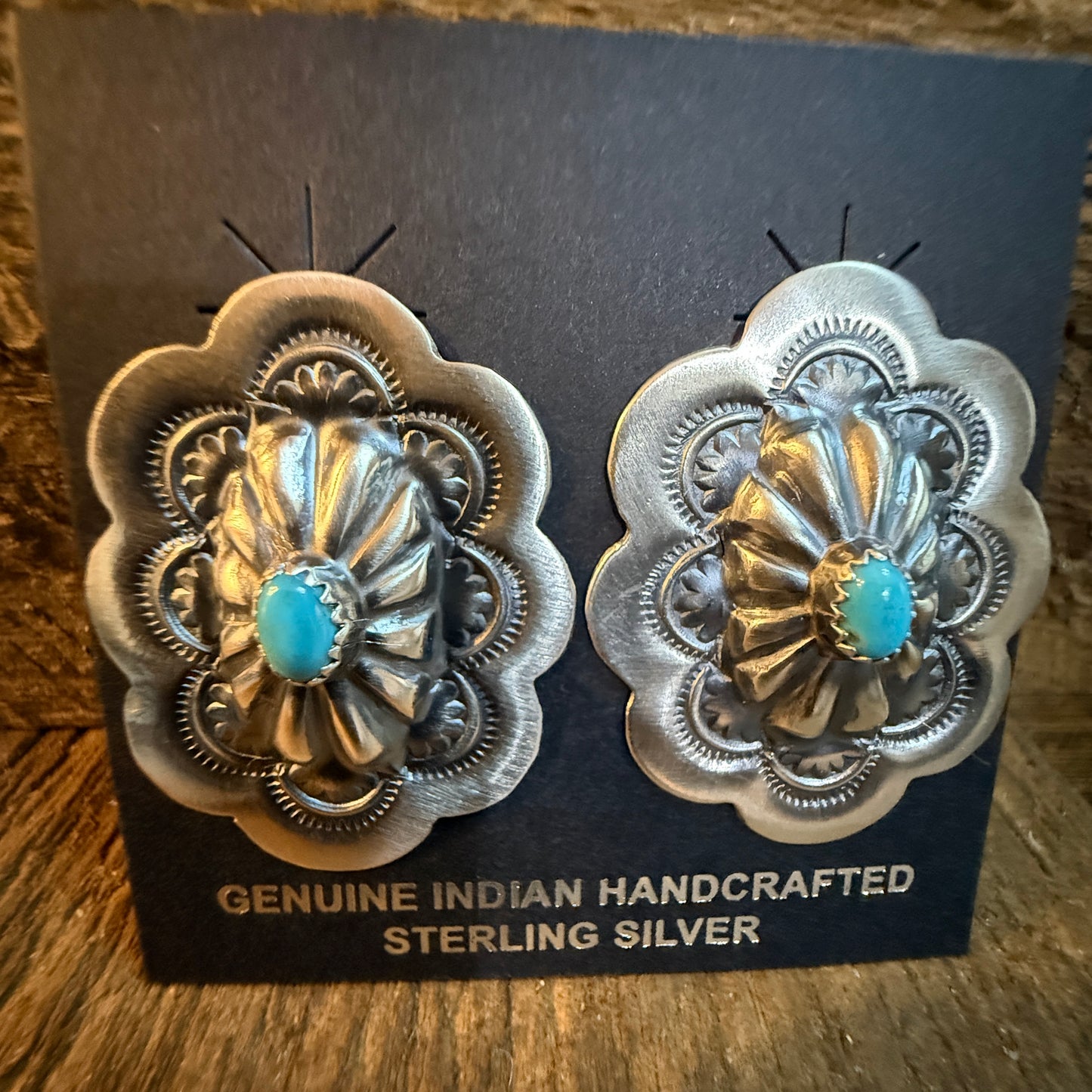 Lavina Benally Navajo Handmade Conch Kingman Turquoise Stud Earring in Sterling Silver Wild West Boho