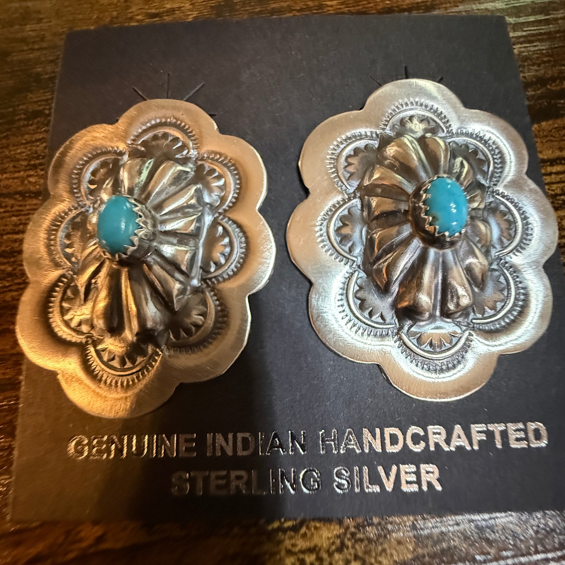 Lavina Benally Navajo Handmade Conch Kingman Turquoise Stud Earring in Sterling Silver Wild West Boho