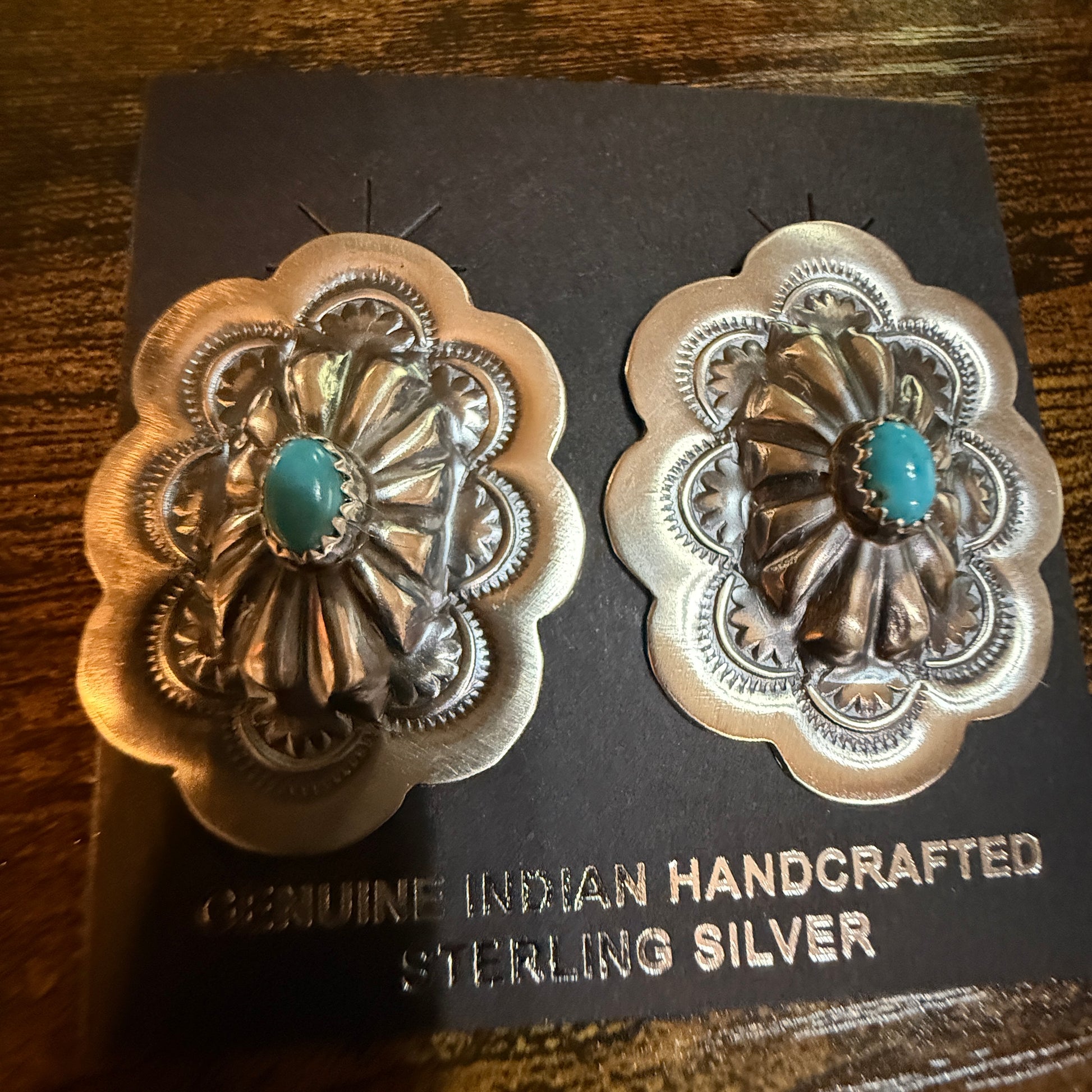 Lavina Benally Navajo Handmade Conch Kingman Turquoise Stud Earring in Sterling Silver Wild West Boho