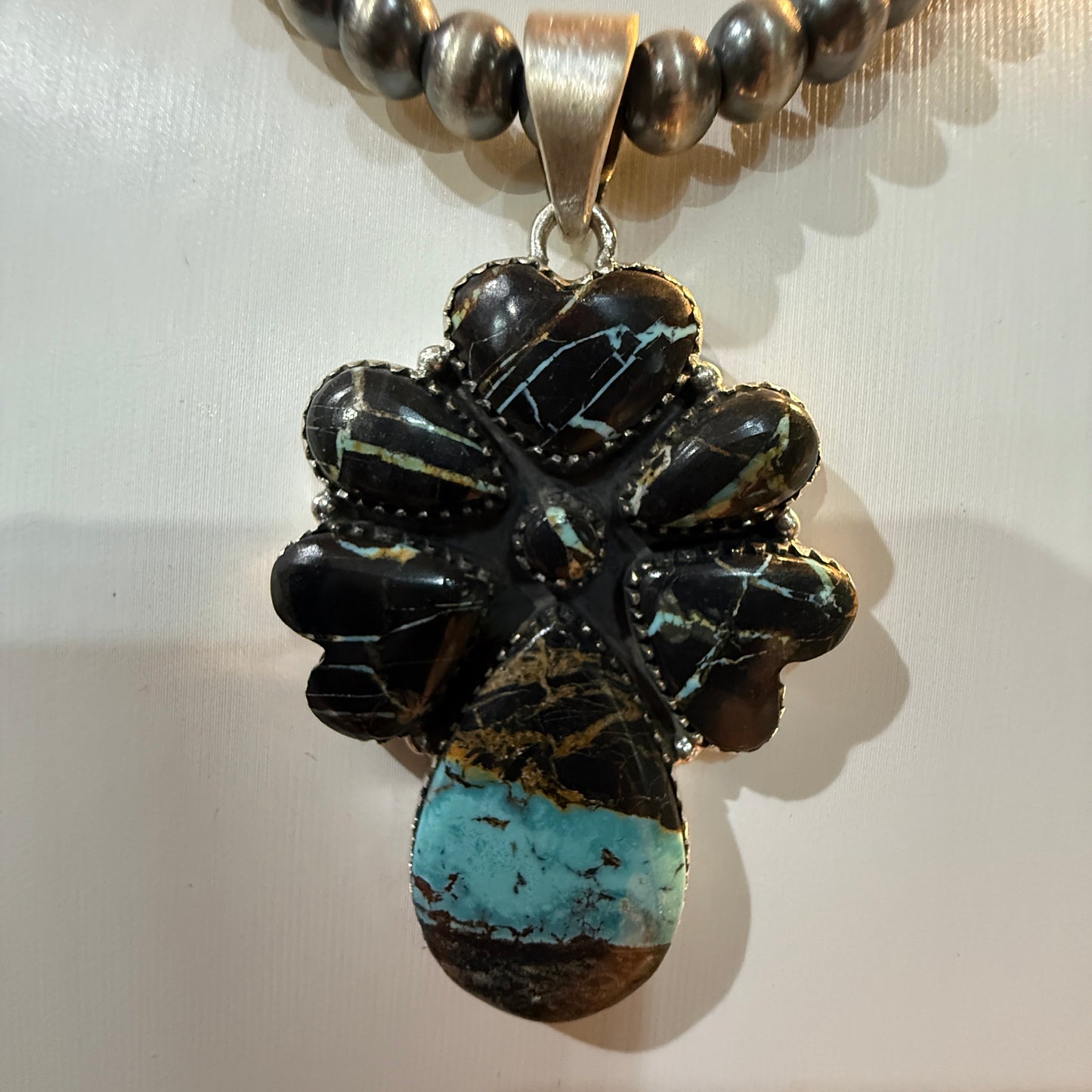Blackjack Turquoise Gemstone 3 Inch Pendant in Sterling Silver Wild West Boho