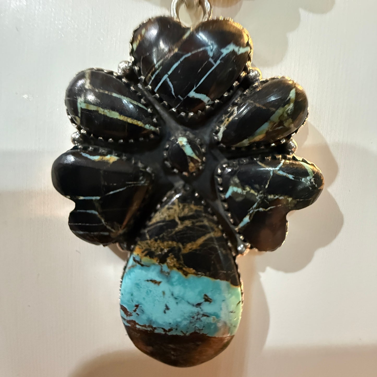 Blackjack Turquoise Gemstone 3 Inch Pendant in Sterling Silver Wild West Boho