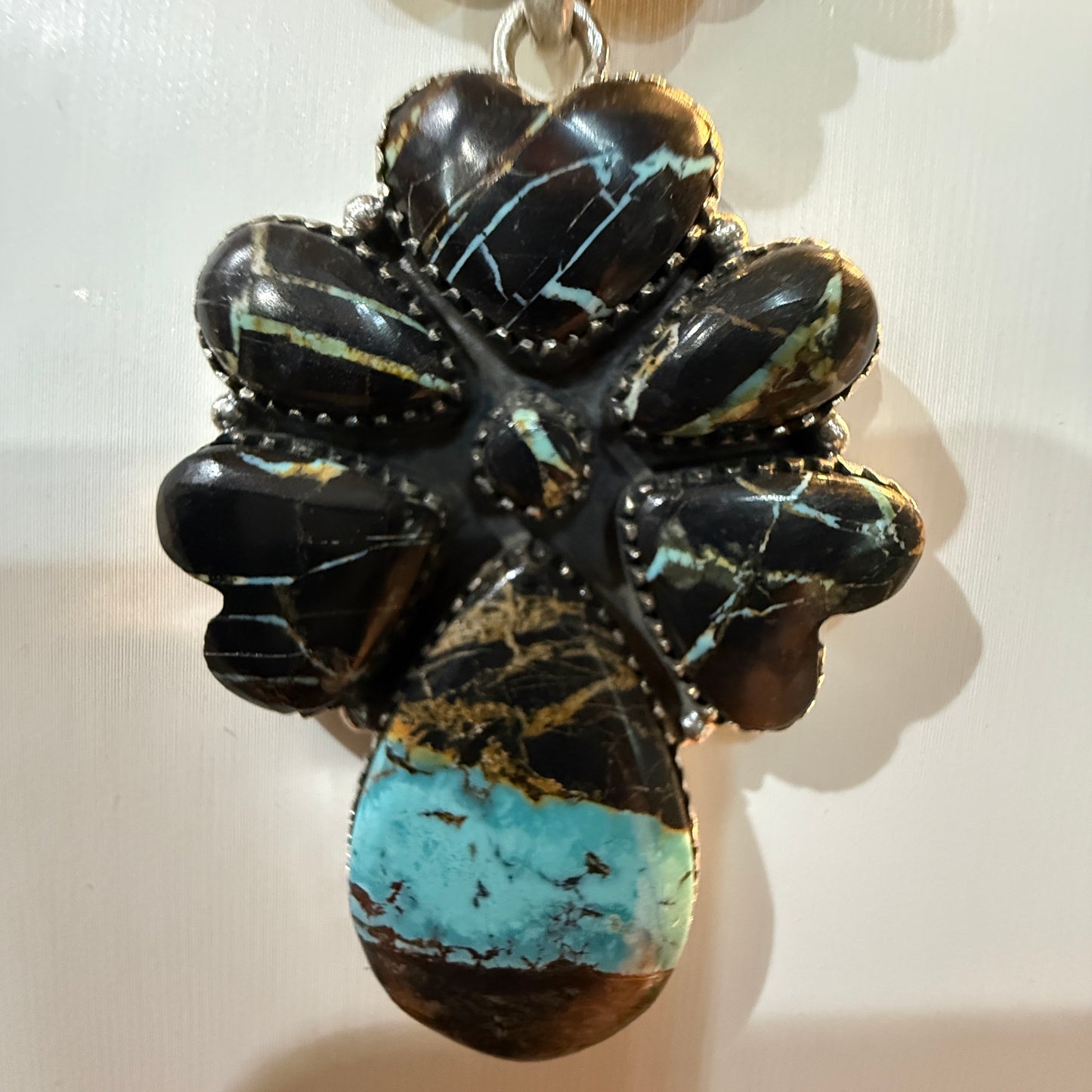 Blackjack Turquoise Gemstone 3 Inch Pendant in Sterling Silver Wild West Boho