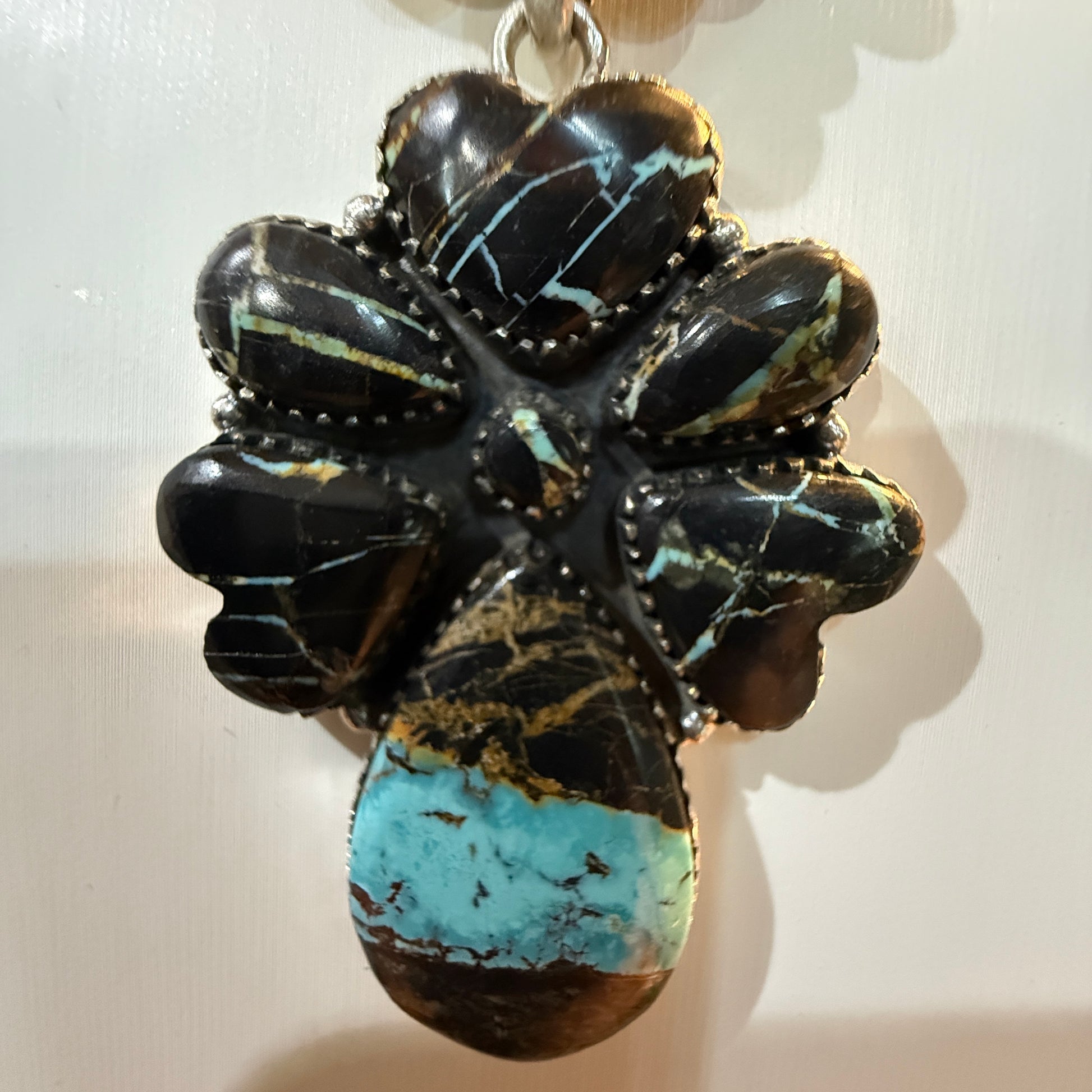 Blackjack Turquoise Gemstone 3 Inch Pendant in Sterling Silver Wild West Boho
