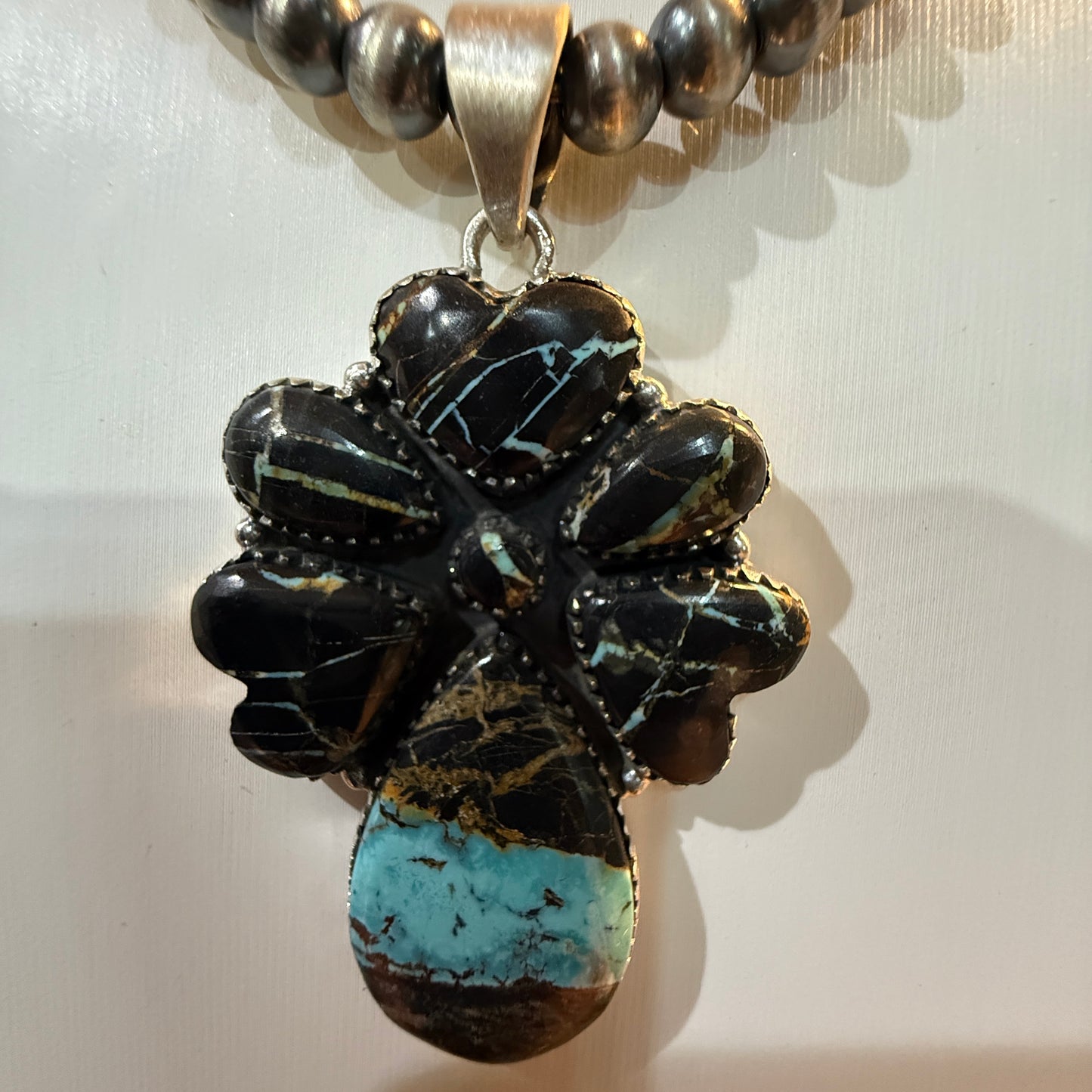 Blackjack Turquoise Gemstone 3 Inch Pendant in Sterling Silver Wild West Boho