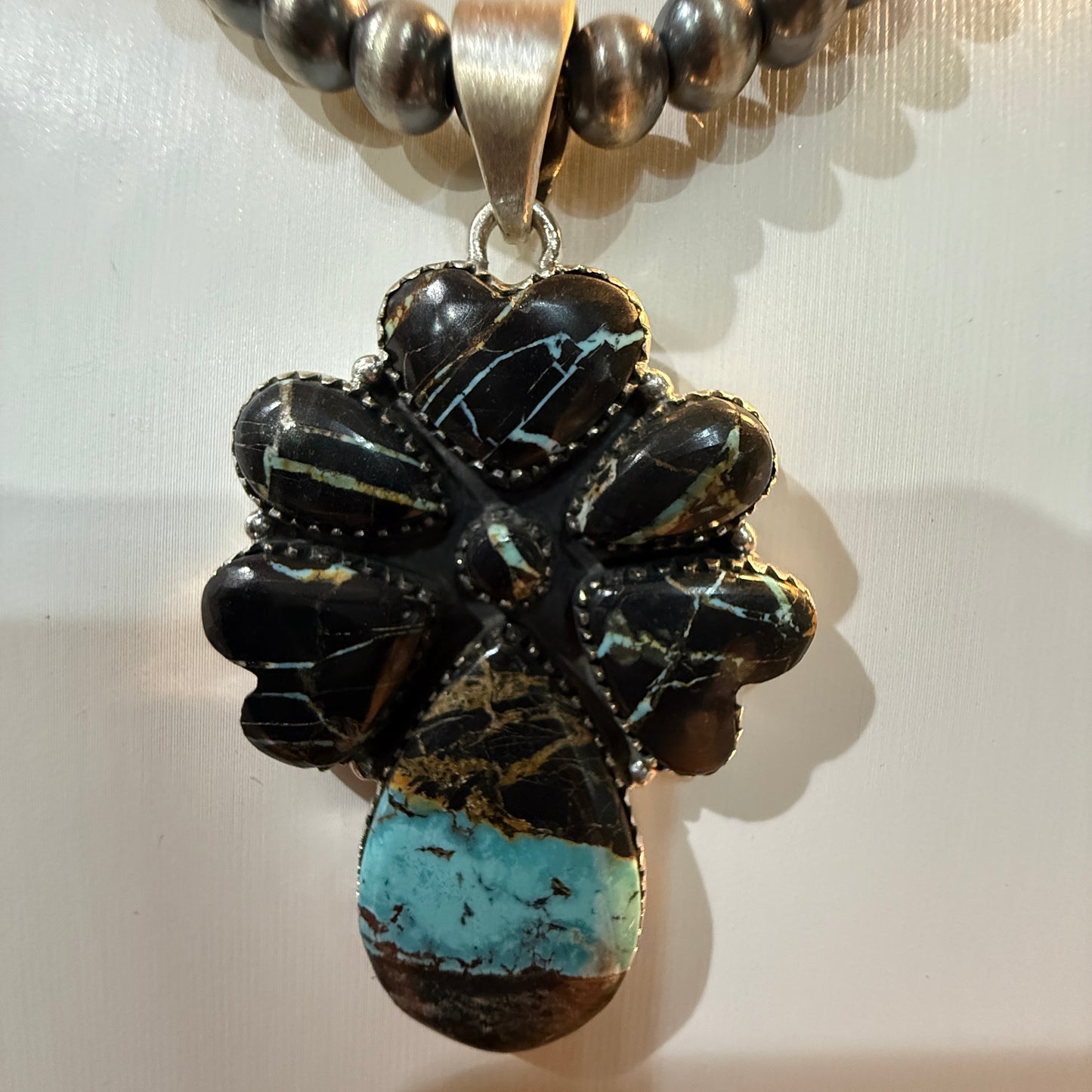 Blackjack Turquoise Gemstone 3 Inch Pendant in Sterling Silver Wild West Boho