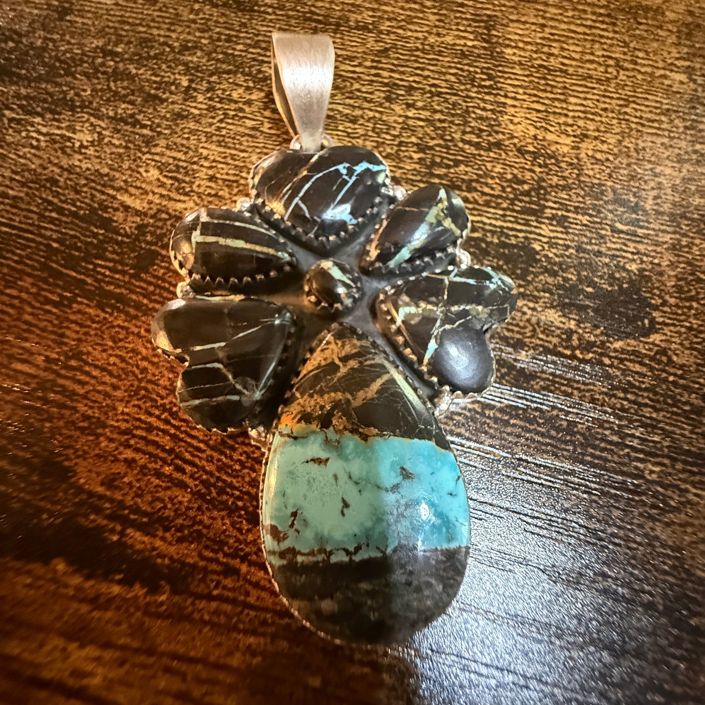 Blackjack Turquoise Gemstone 3 Inch Heart Pendant in Sterling Silver Wild West Boho