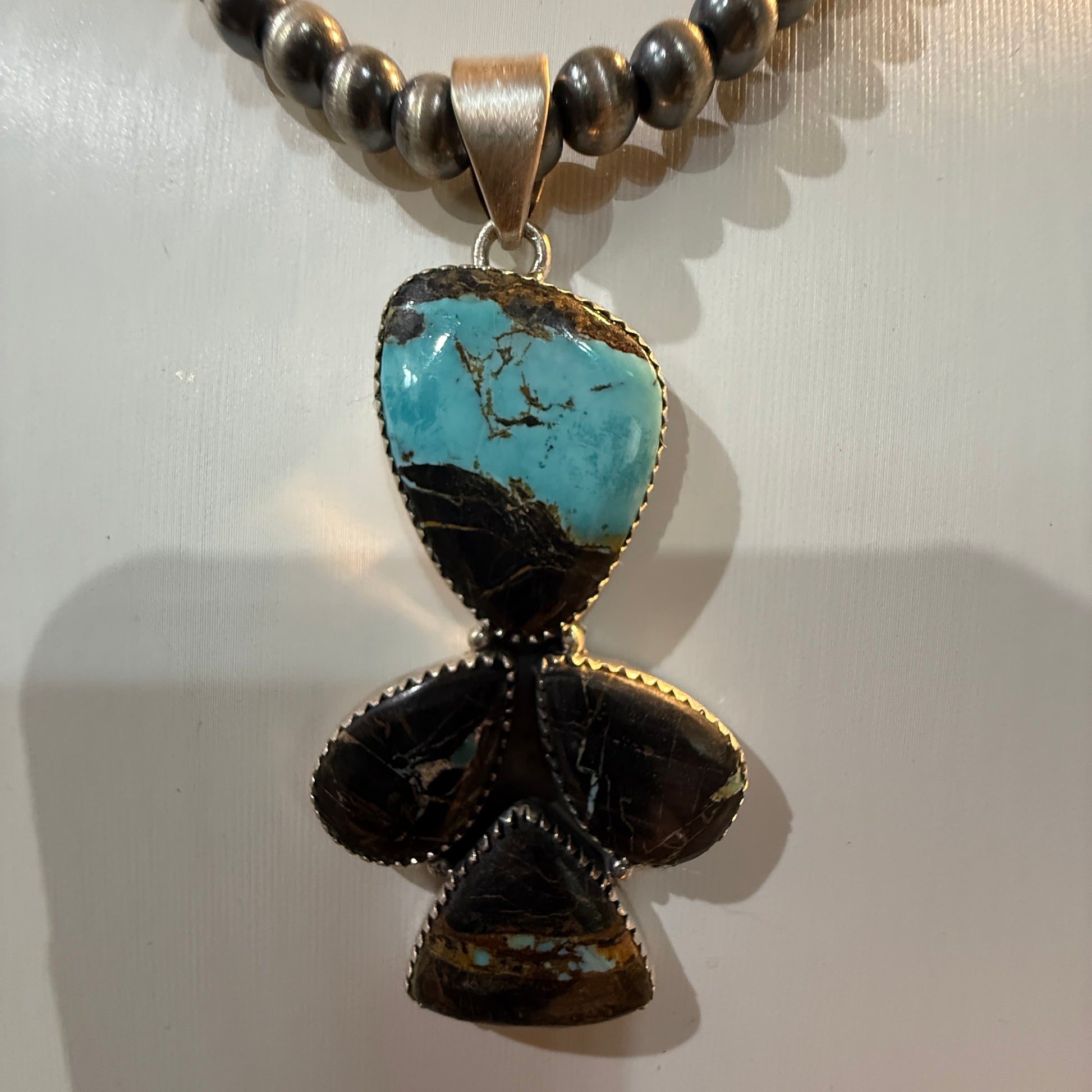 Blackjack Turquoise Gemstone 3 Inch Pendant in Sterling Silver Wild West Boho