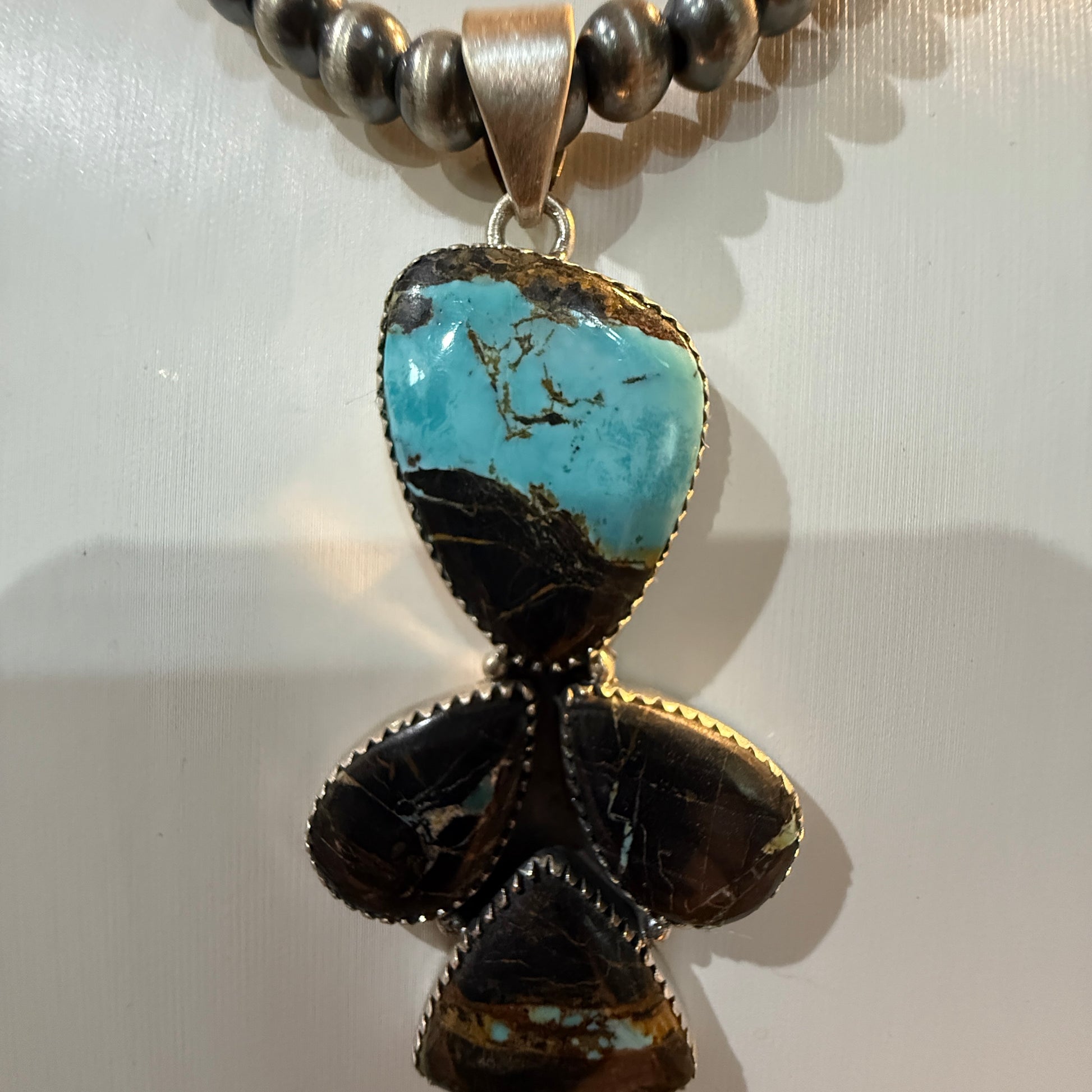 Blackjack Turquoise Gemstone 3 Inch Pendant in Sterling Silver Wild West Boho