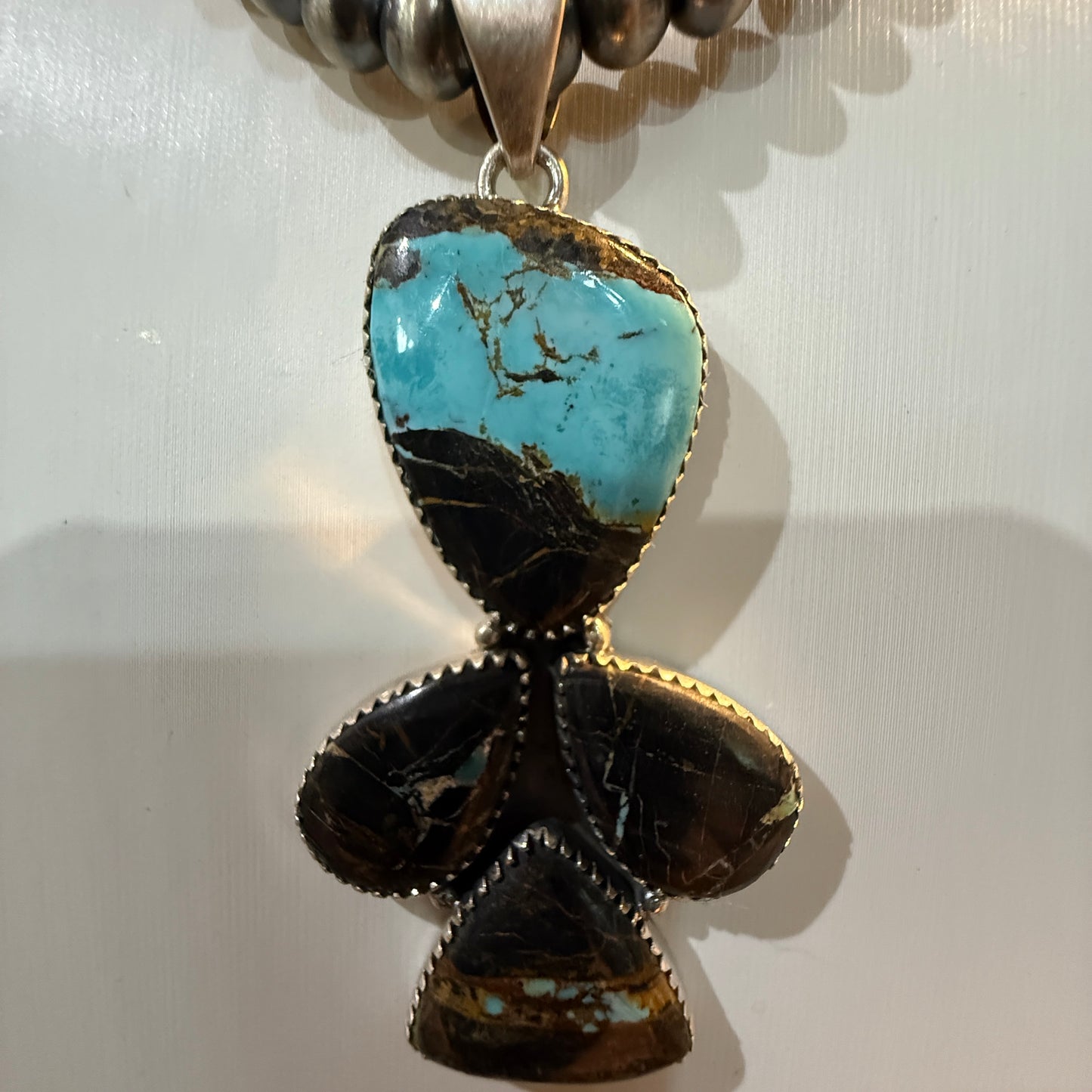 Blackjack Turquoise Gemstone 3 Inch Pendant in Sterling Silver Wild West Boho