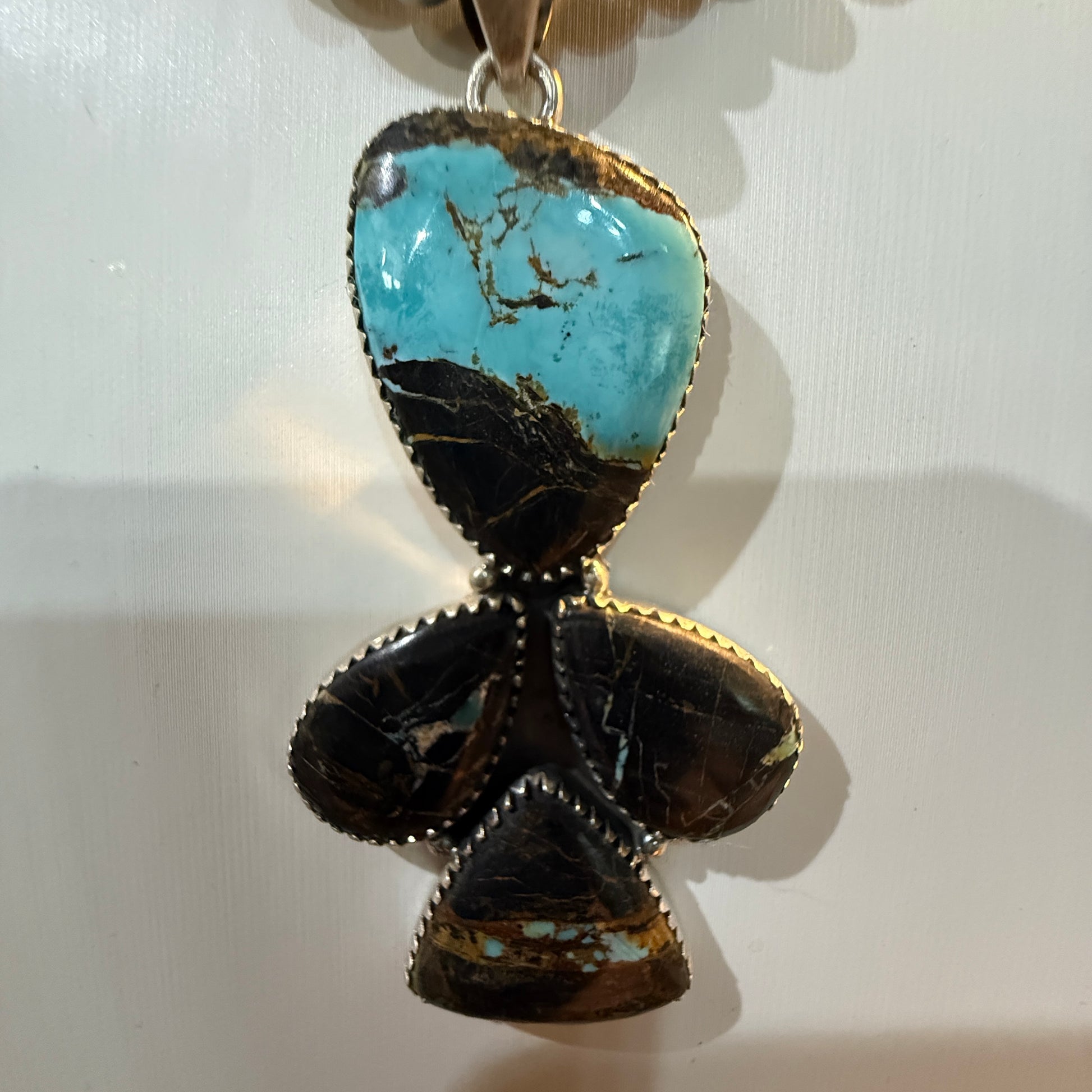 Blackjack Turquoise Gemstone 3 Inch Pendant in Sterling Silver Wild West Boho