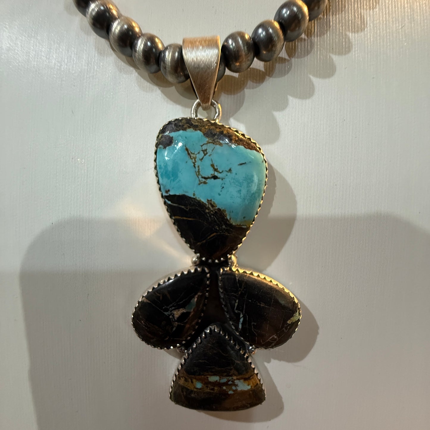 Blackjack Turquoise Gemstone 3 Inch Pendant in Sterling Silver Wild West Boho