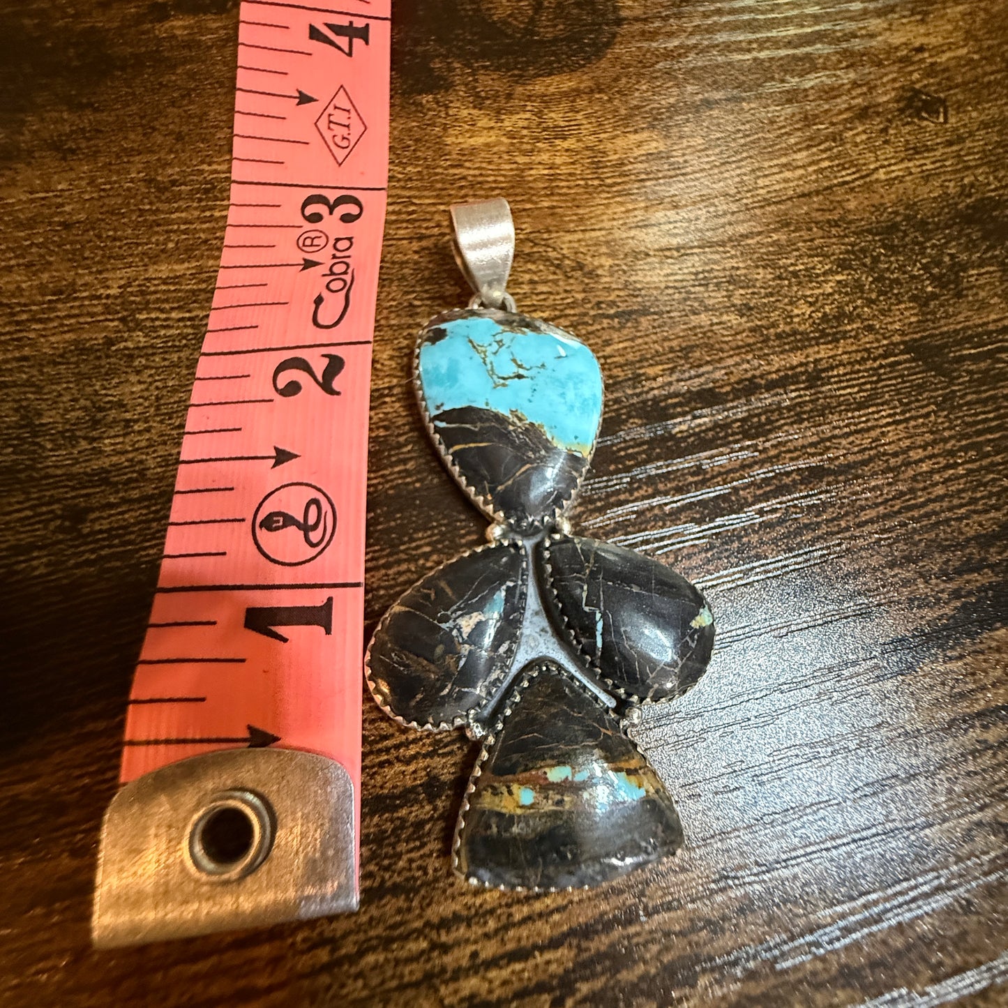 Blackjack Turquoise Gemstone 3 Inch Pendant in Sterling Silver Wild West Boho