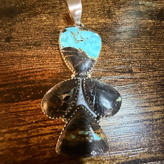 Blackjack Turquoise Gemstone 3 Inch Pendant in Sterling Silver Wild West Boho