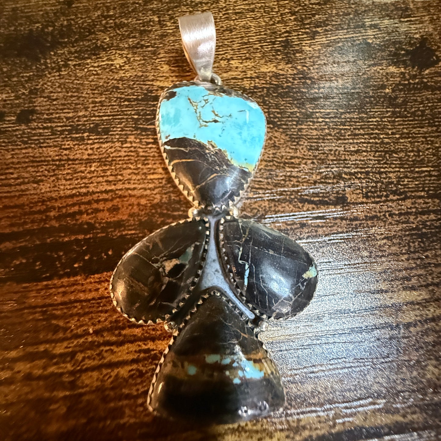 Blackjack Turquoise Gemstone 3 Inch Pendant in Sterling Silver Wild West Boho