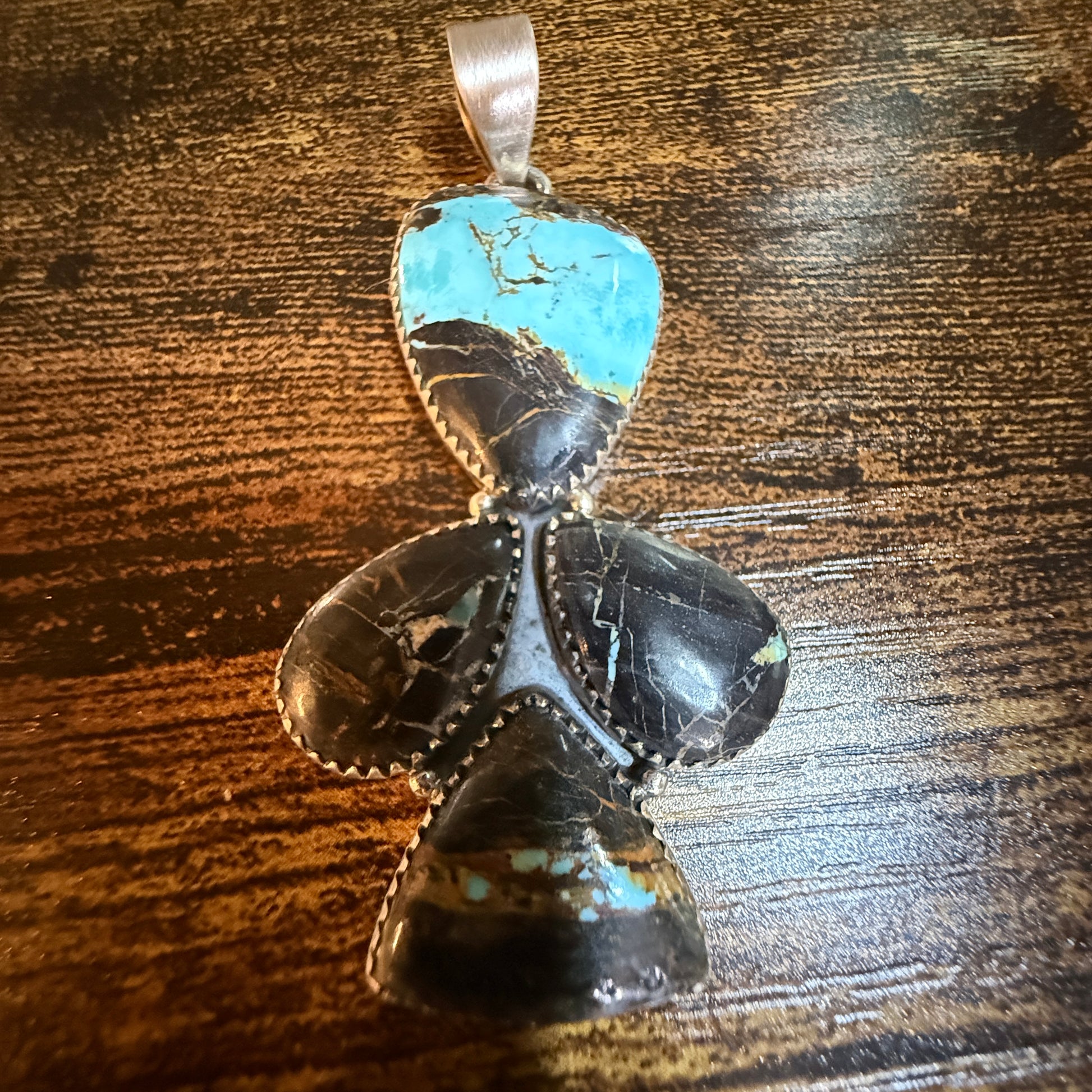 Blackjack Turquoise Gemstone 3 Inch Pendant in Sterling Silver Wild West Boho