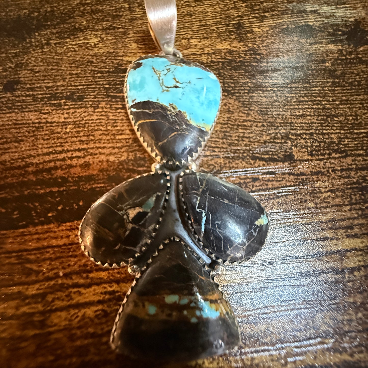 Blackjack Turquoise Gemstone 3 Inch Pendant in Sterling Silver Wild West Boho