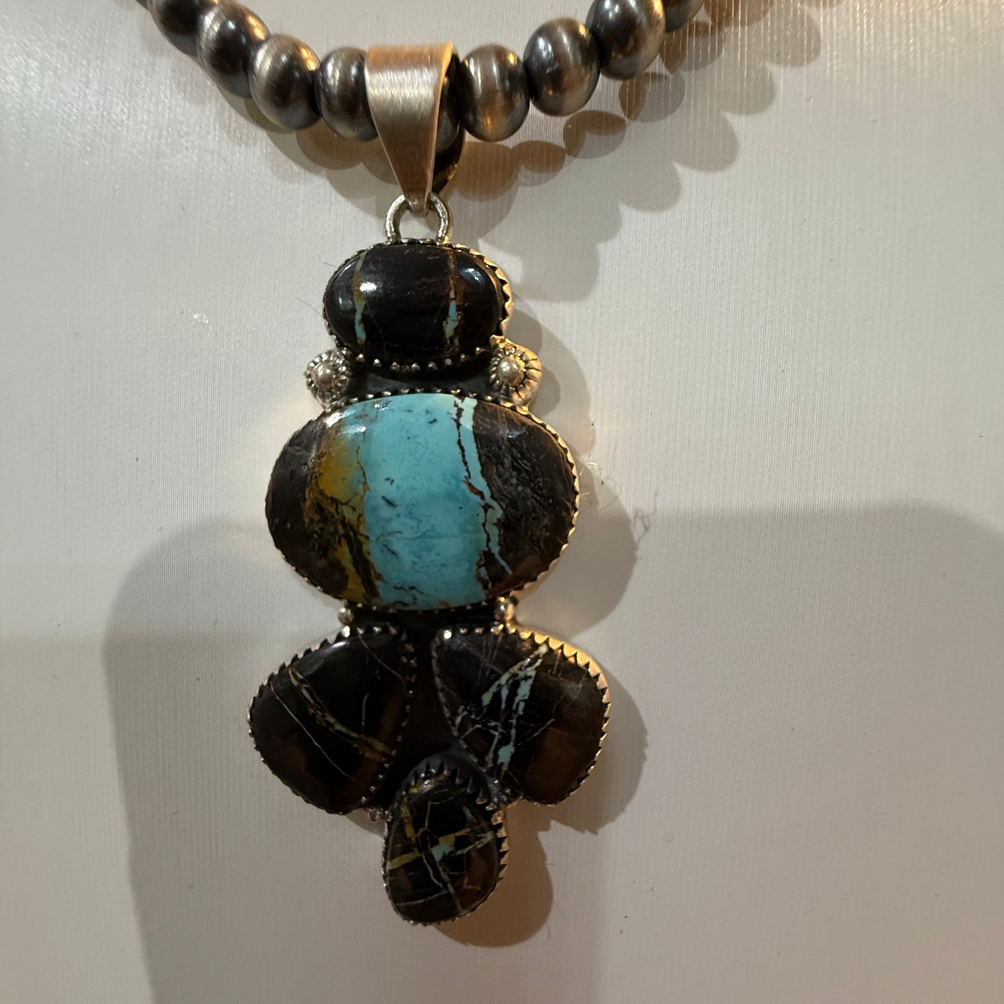 Blackjack Turquoise Gemstone 3 Inch Pendant in Sterling Silver Wild West Boho