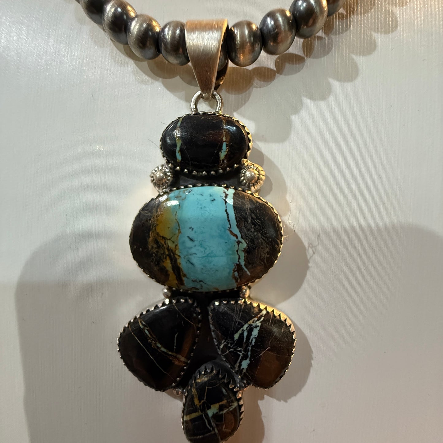 Blackjack Turquoise Gemstone 3 Inch Pendant in Sterling Silver Wild West Boho
