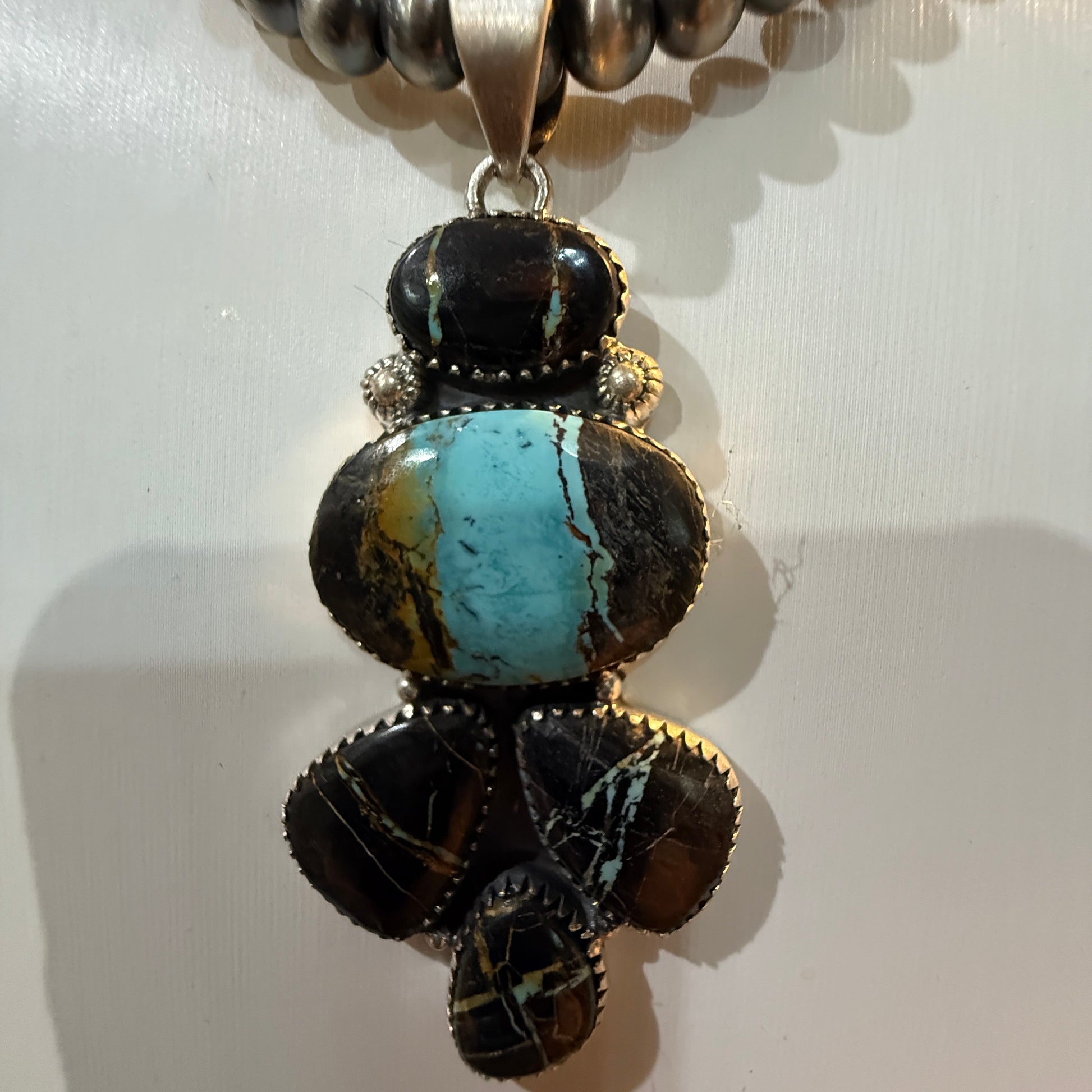 Blackjack Turquoise Gemstone 3 Inch Pendant in Sterling Silver Wild West Boho