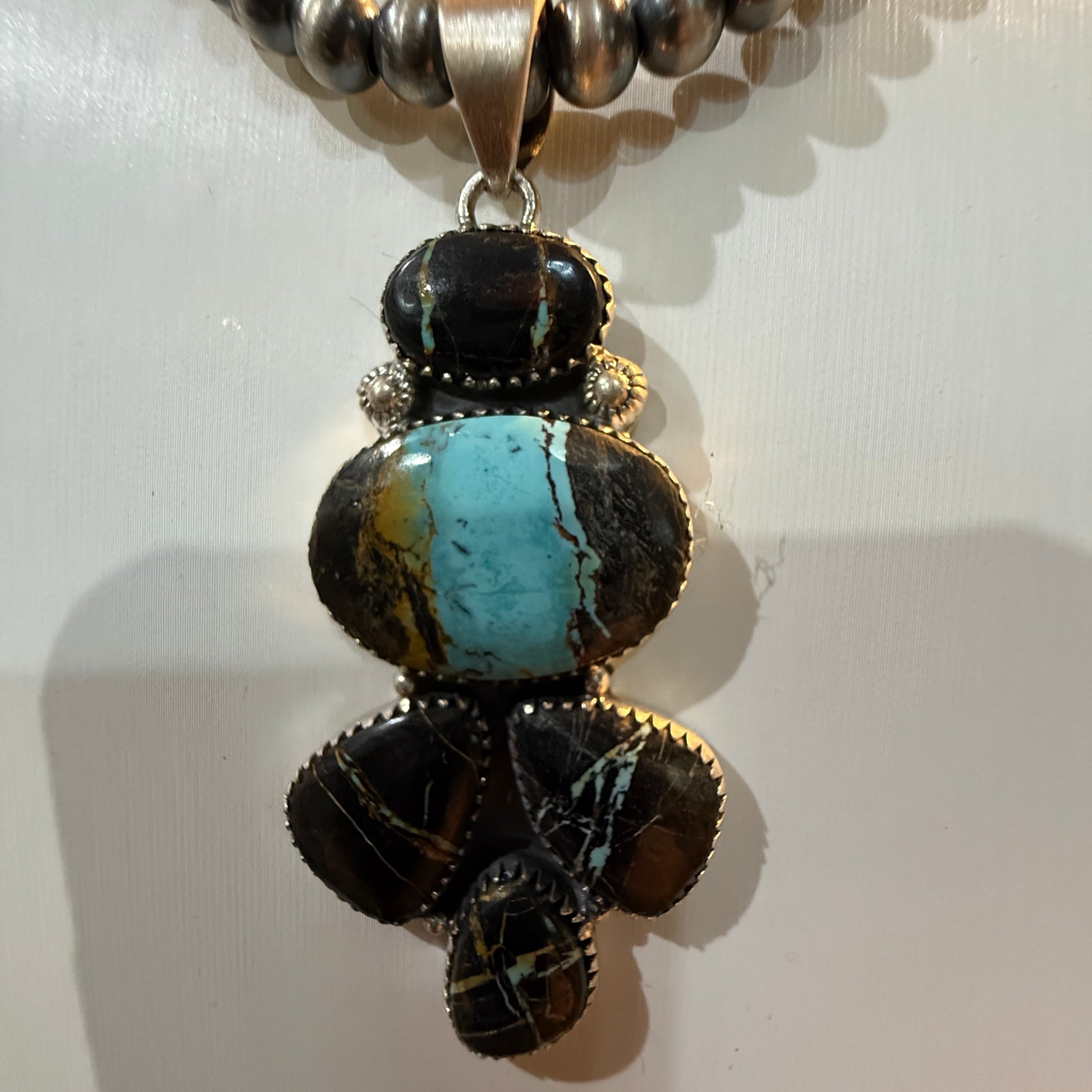 Blackjack Turquoise Gemstone 3 Inch Pendant in Sterling Silver Wild West Boho