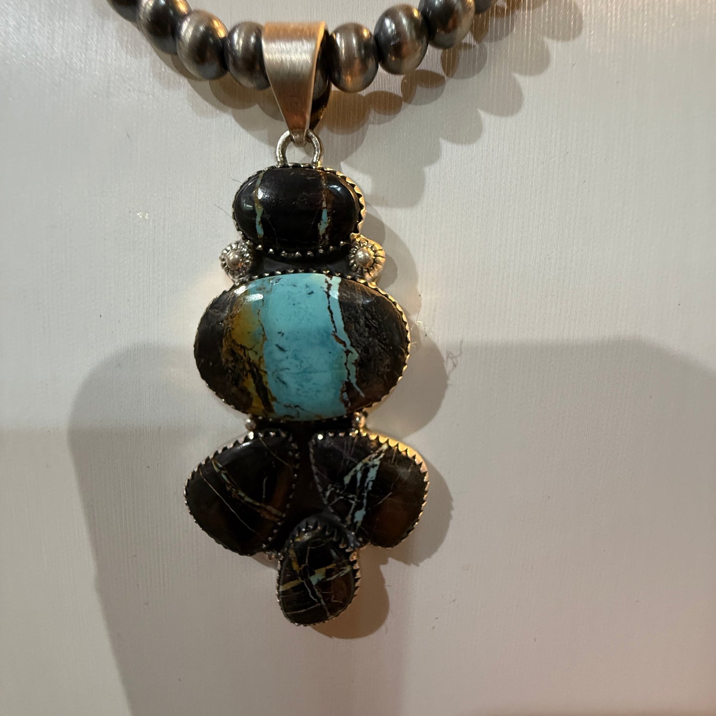 Blackjack Turquoise Gemstone 3 Inch Pendant in Sterling Silver Wild West Boho