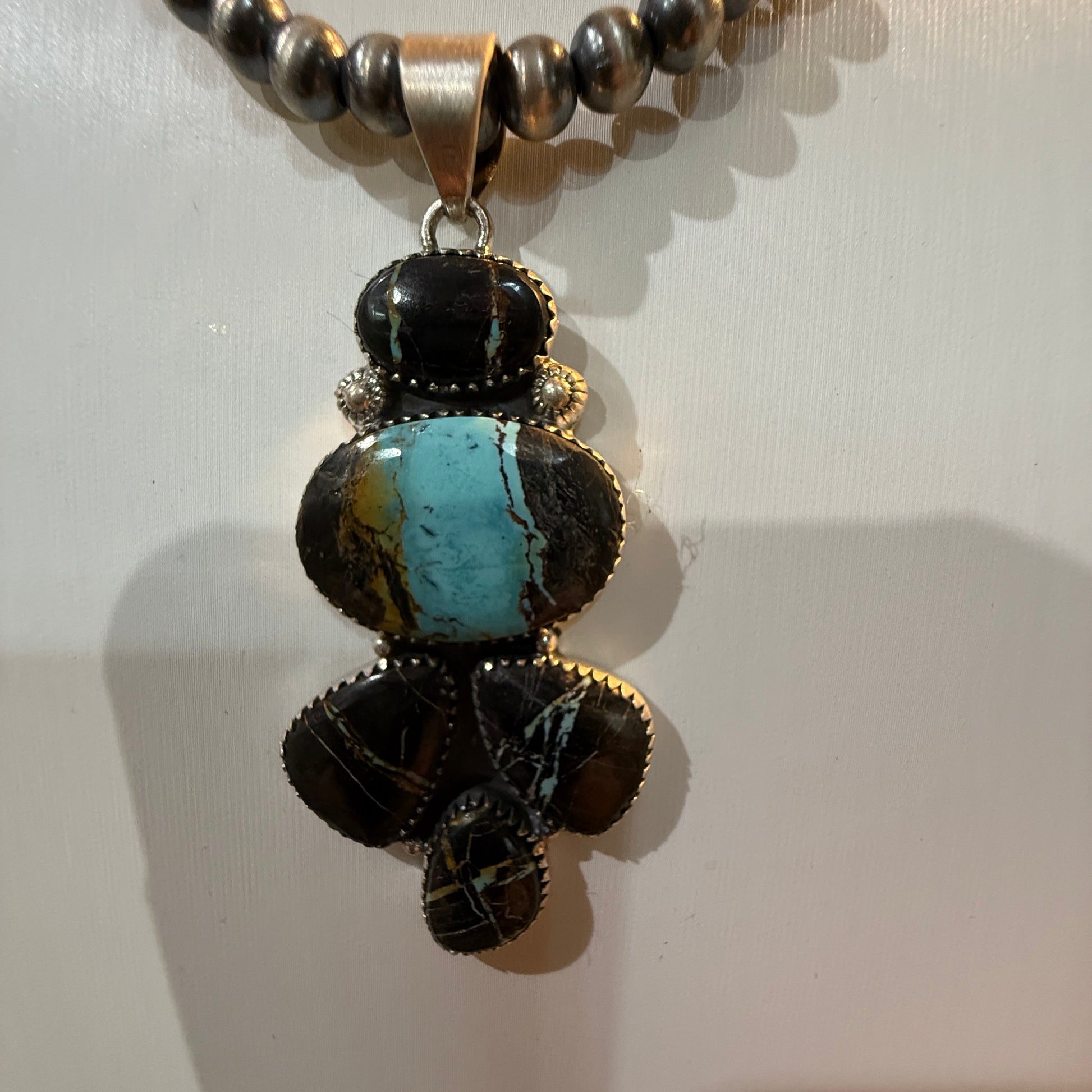 Blackjack Turquoise Gemstone 3 Inch Pendant in Sterling Silver Wild West Boho