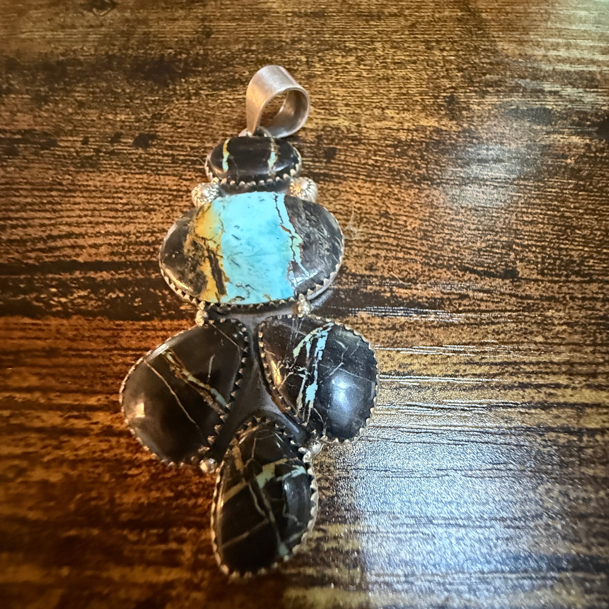 Blackjack Turquoise Gemstone 3 Inch Pendant in Sterling Silver Wild West Boho