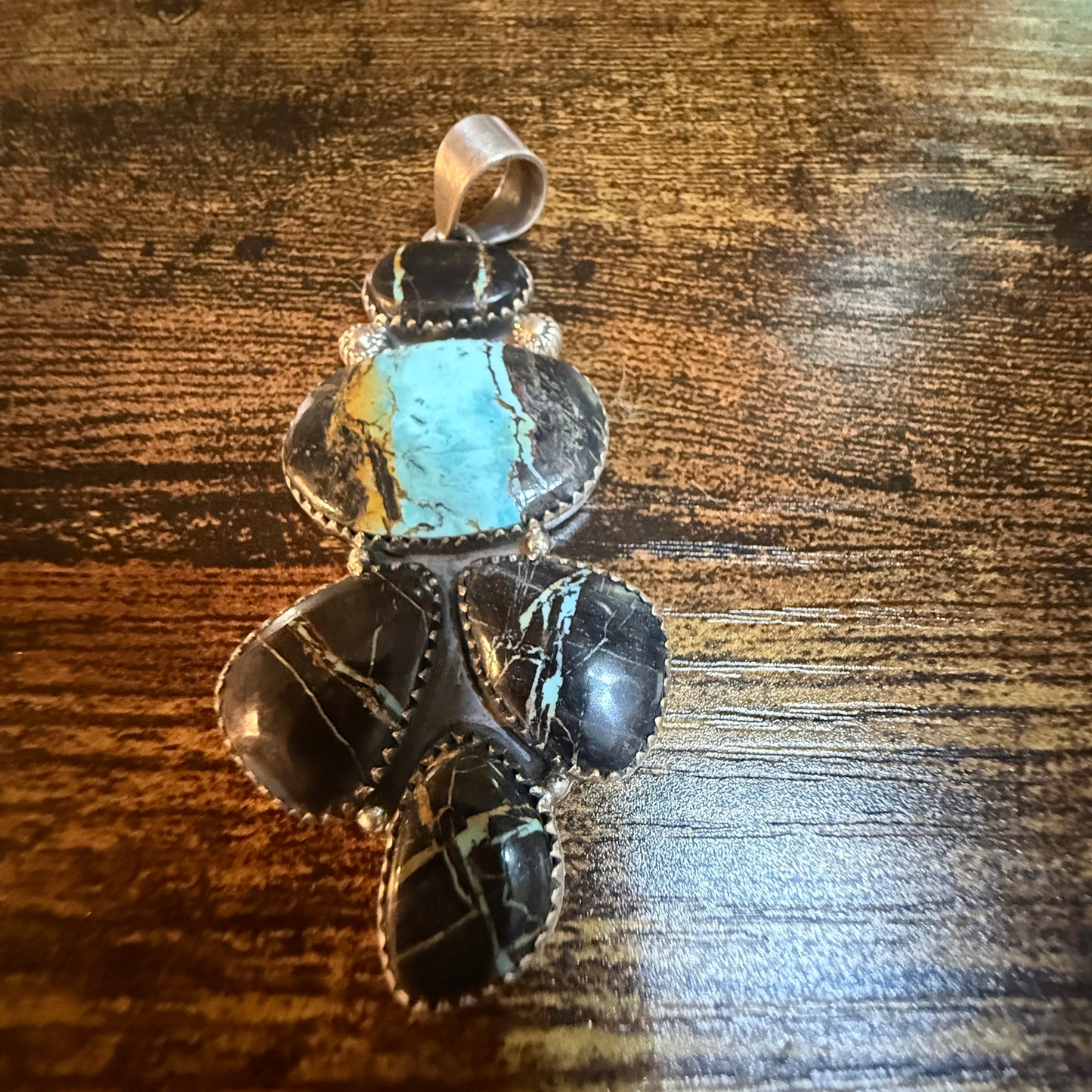 Blackjack Turquoise Gemstone 3 Inch Pendant in Sterling Silver Wild West Boho