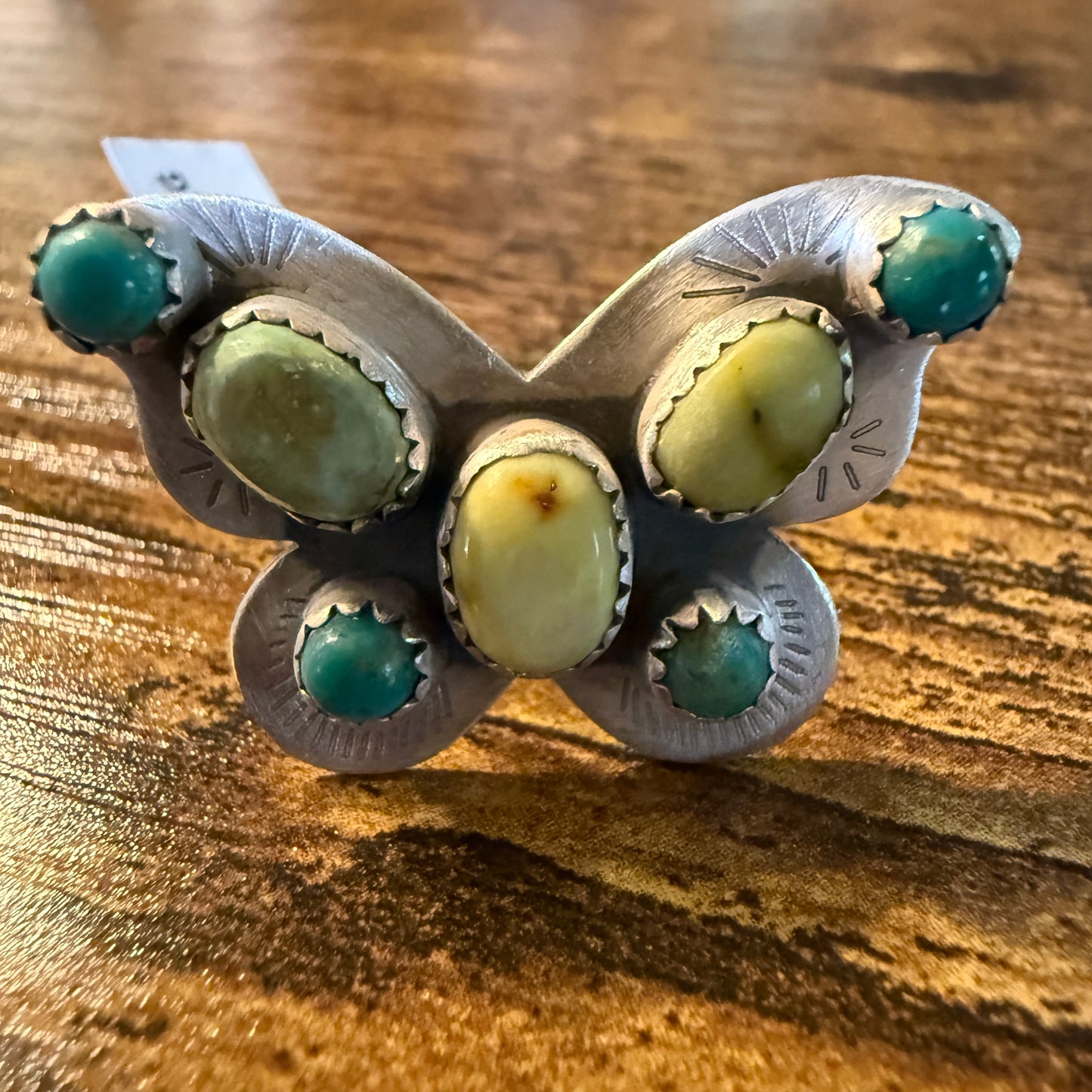 Palomino and Turquoise Gemstone Butterfly Adjustable Ring in Sterling Silver Wild West Boho