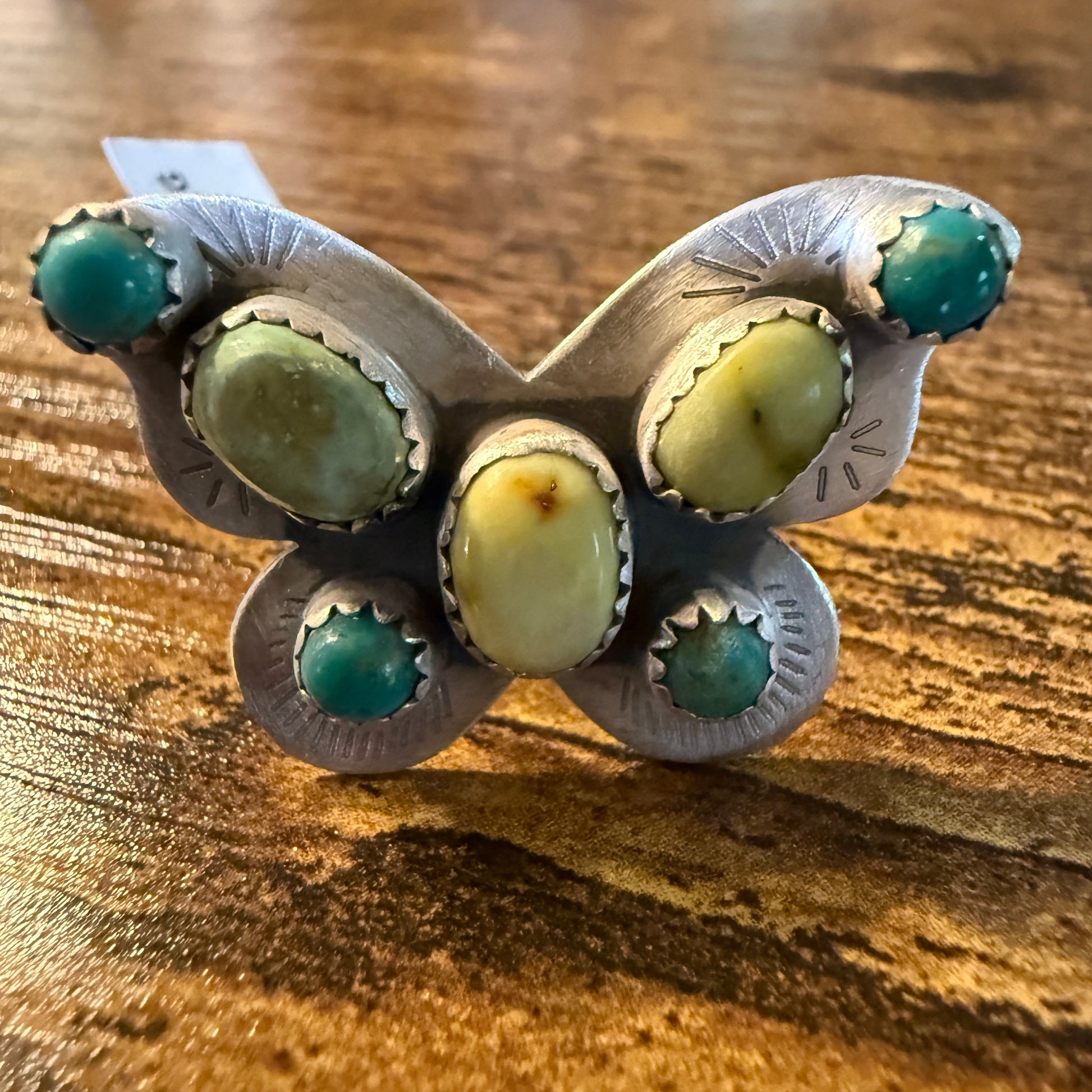 Palomino and Turquoise Gemstone Butterfly Adjustable Ring in Sterling Silver Wild West Boho