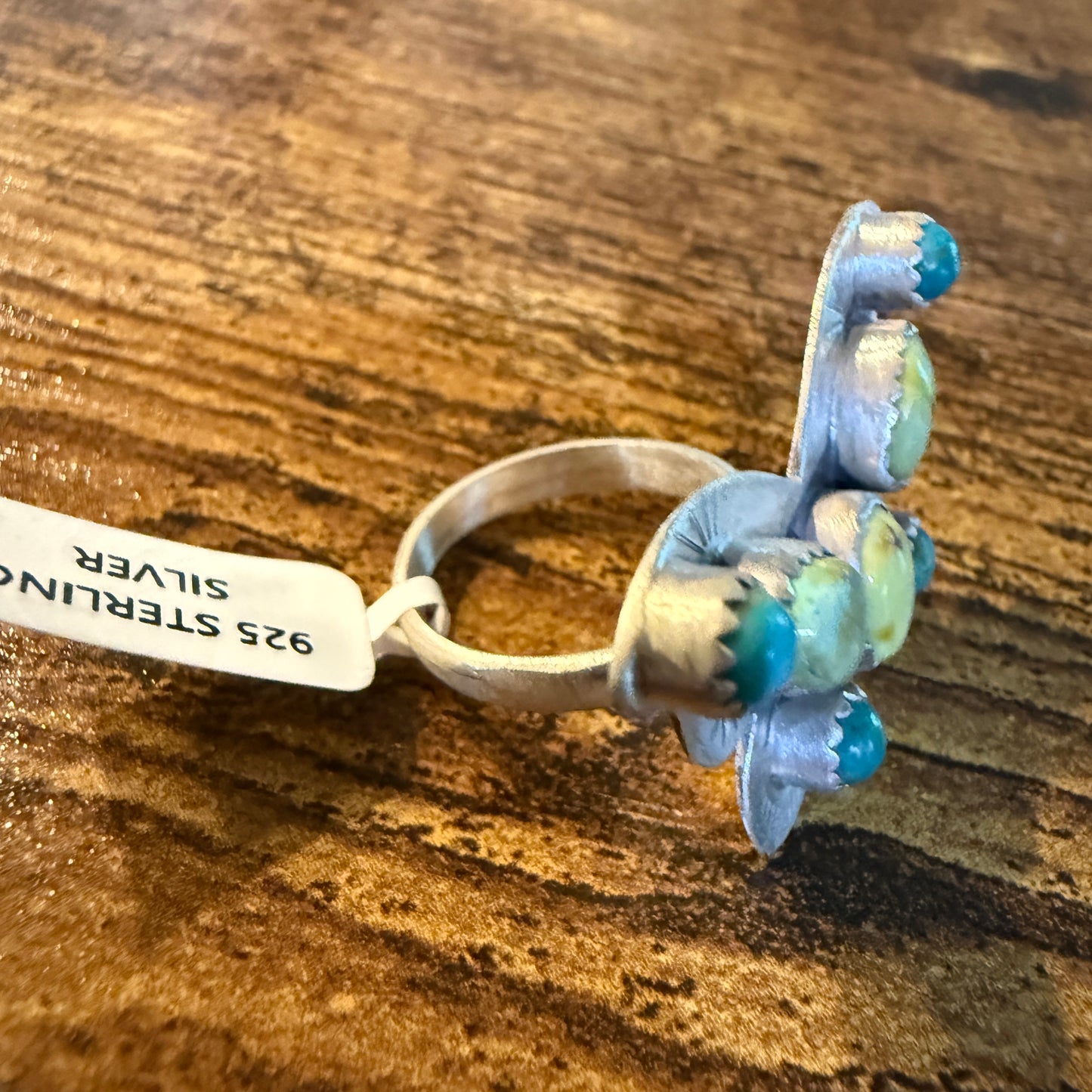 Palomino and Turquoise Gemstone Butterfly Adjustable Ring in Sterling Silver Wild West Boho