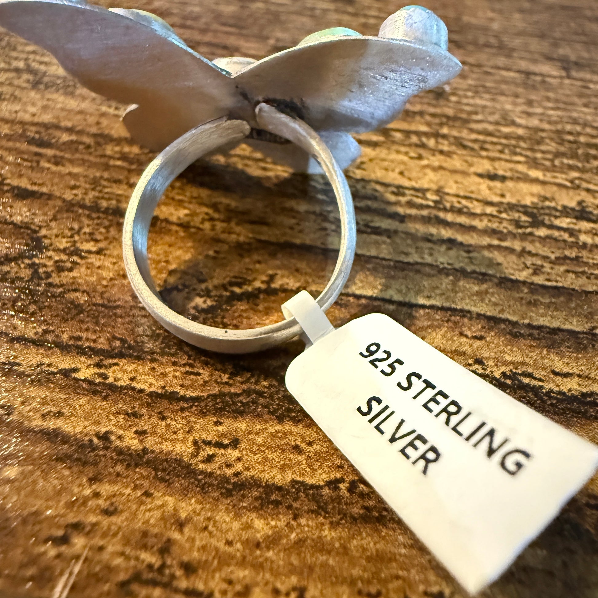 Palomino and Turquoise Gemstone Butterfly Adjustable Ring in Sterling Silver Wild West Boho