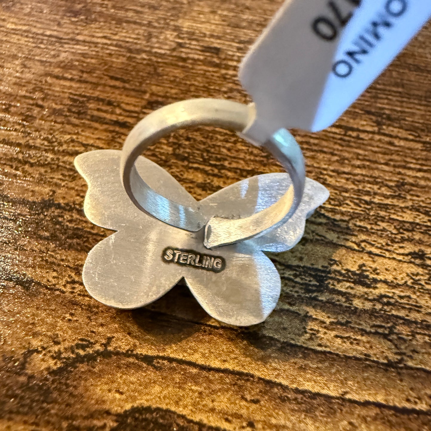 Palomino and Turquoise Gemstone Butterfly Adjustable Ring in Sterling Silver Wild West Boho
