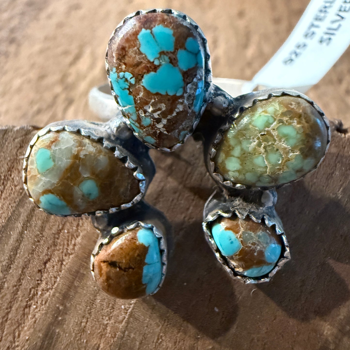 Mine Number 8 Turquoise Gemstone Naja Adjustable Ring in Sterling Silver Wild West Boho