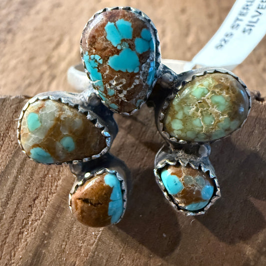 Mine Number 8 Turquoise Gemstone Naja Adjustable Ring in Sterling Silver Wild West Boho