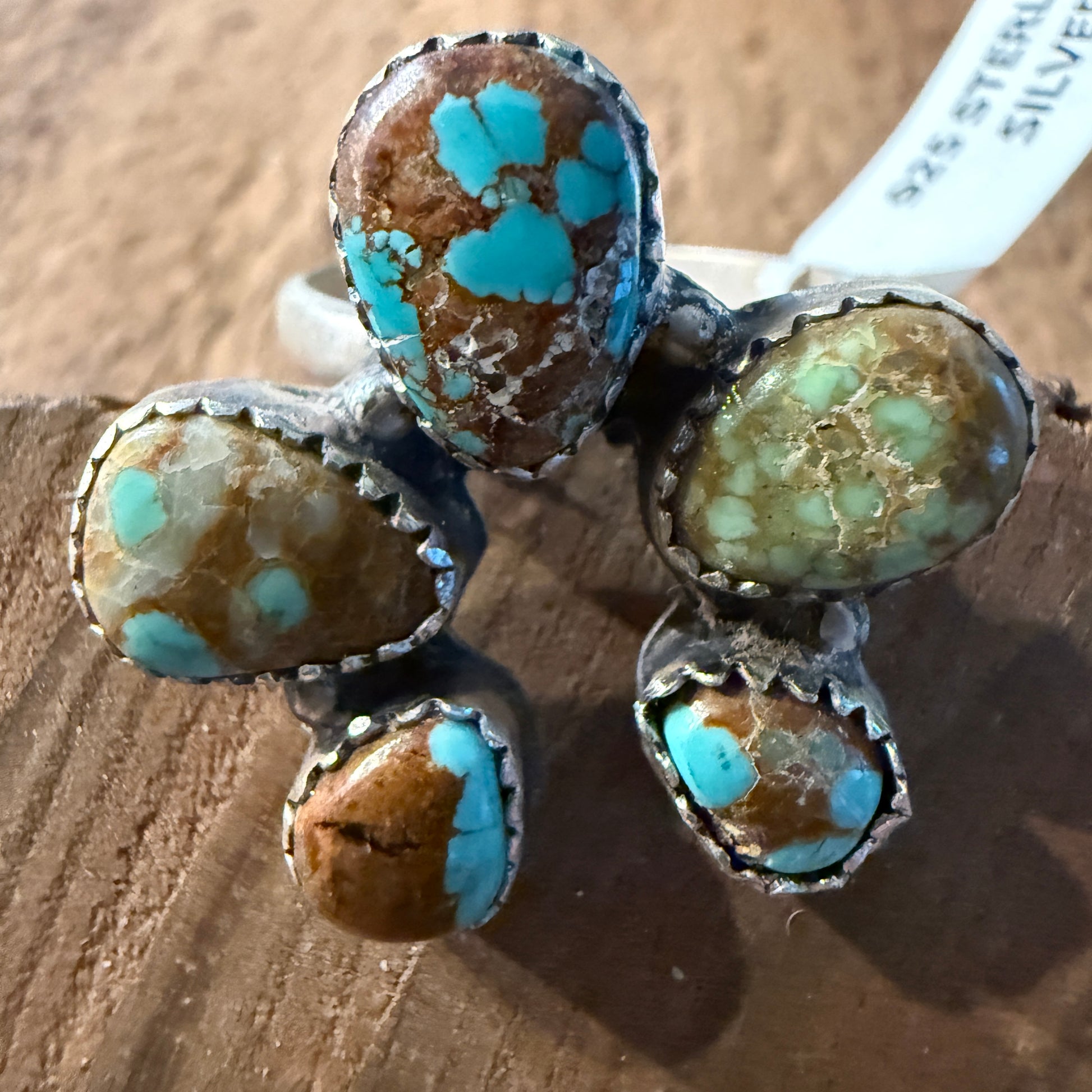 Mine Number 8 Turquoise Gemstone Naja Adjustable Ring in Sterling Silver Wild West Boho