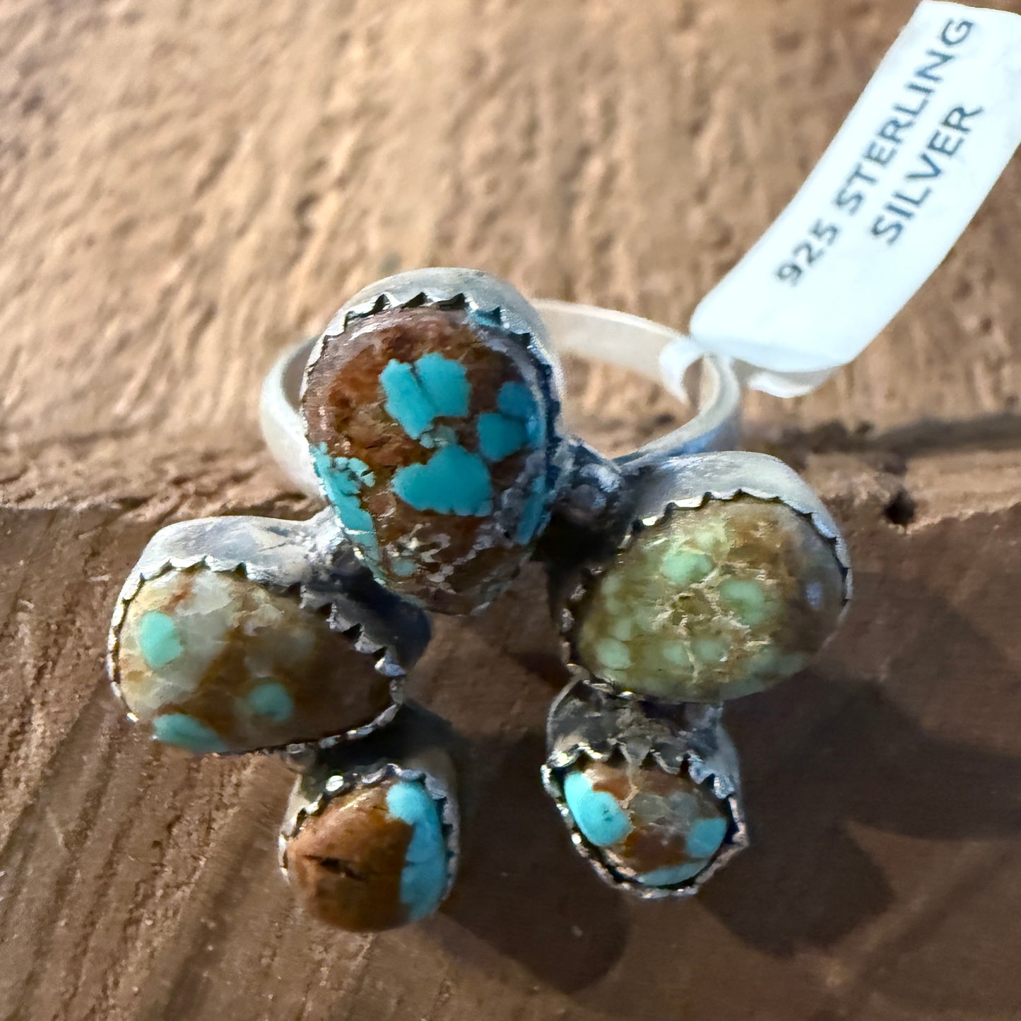 Mine Number 8 Turquoise Gemstone Naja Adjustable Ring in Sterling Silver Wild West Boho