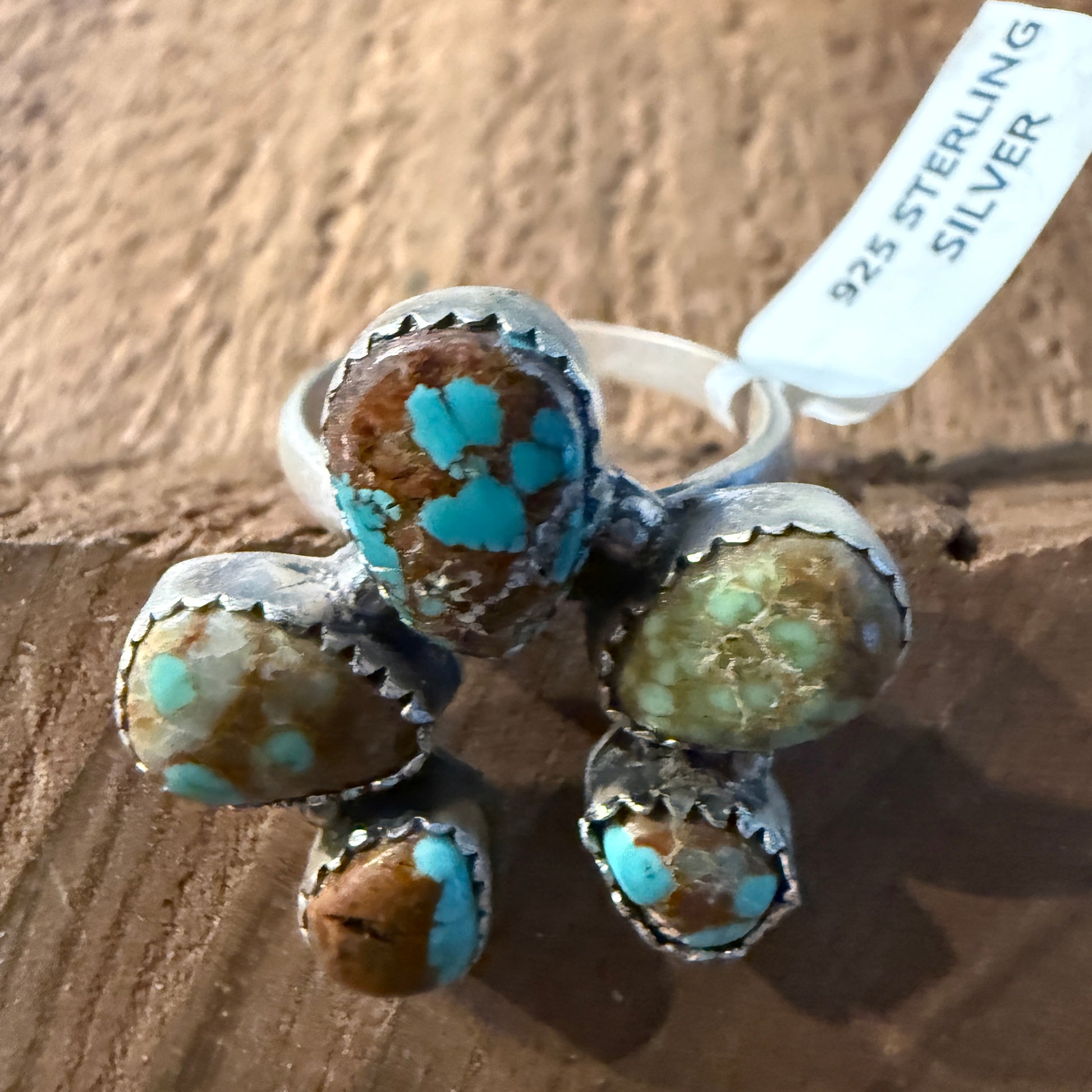 Mine Number 8 Turquoise Gemstone Naja Adjustable Ring in Sterling Silver Wild West Boho