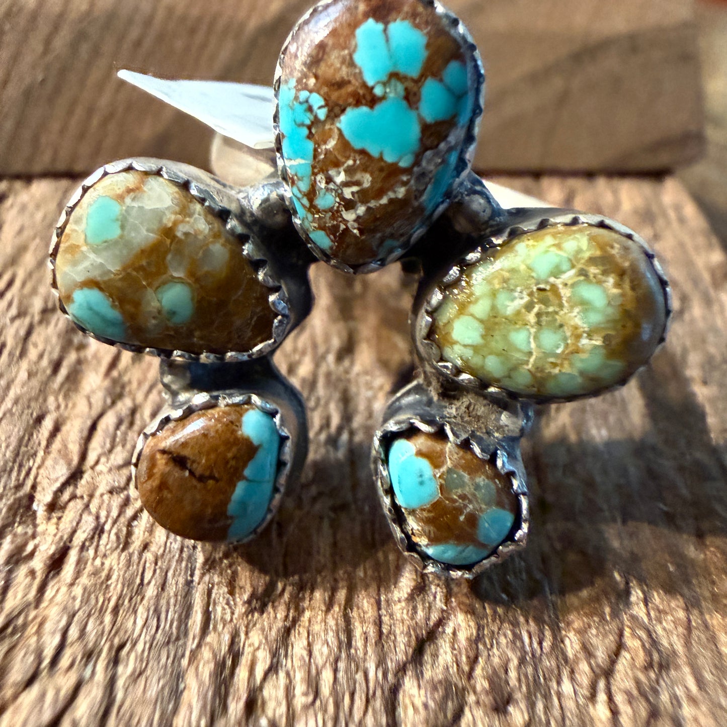 Mine Number 8 Turquoise Gemstone Naja Adjustable Ring in Sterling Silver Wild West Boho