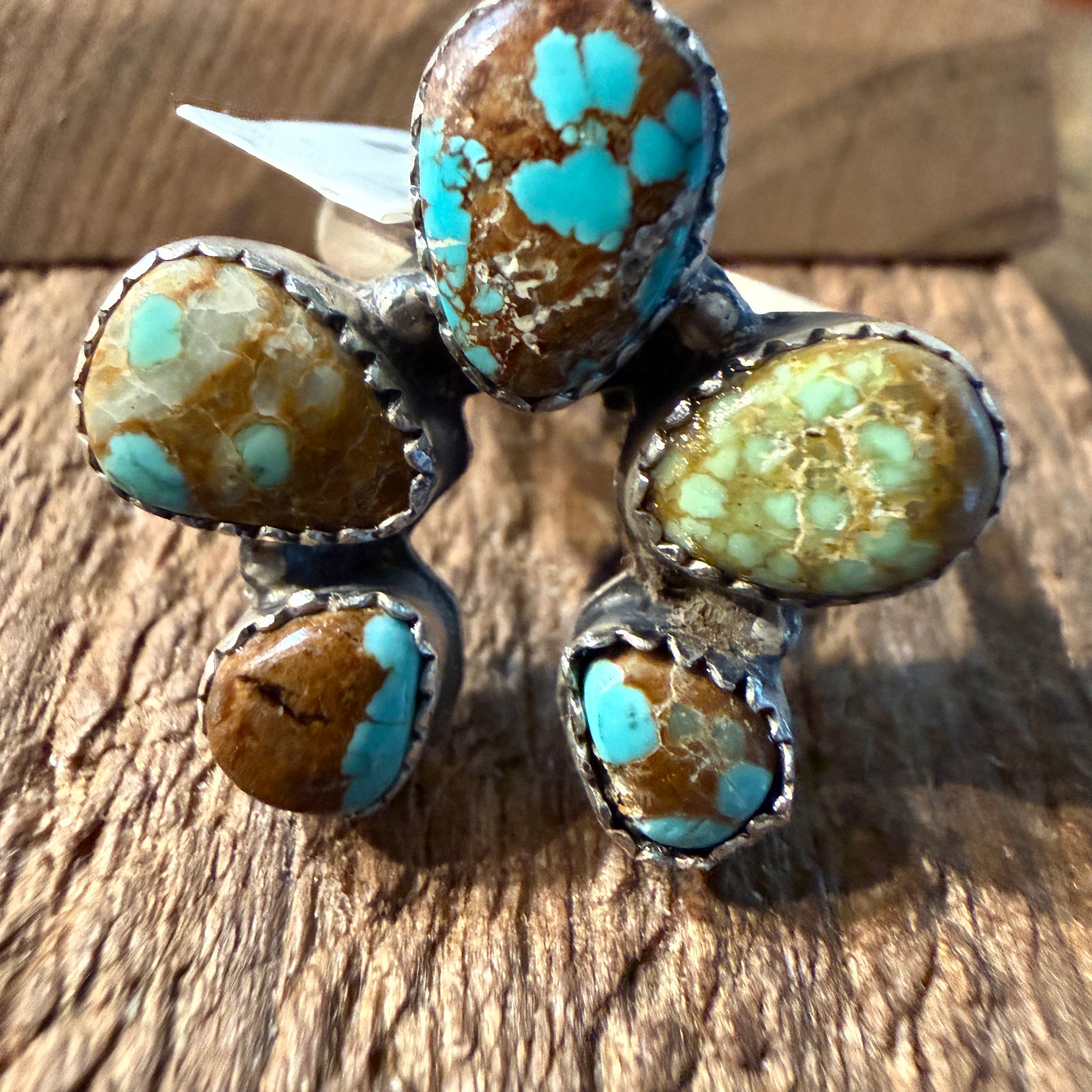 Mine Number 8 Turquoise Gemstone Naja Adjustable Ring in Sterling Silver Wild West Boho
