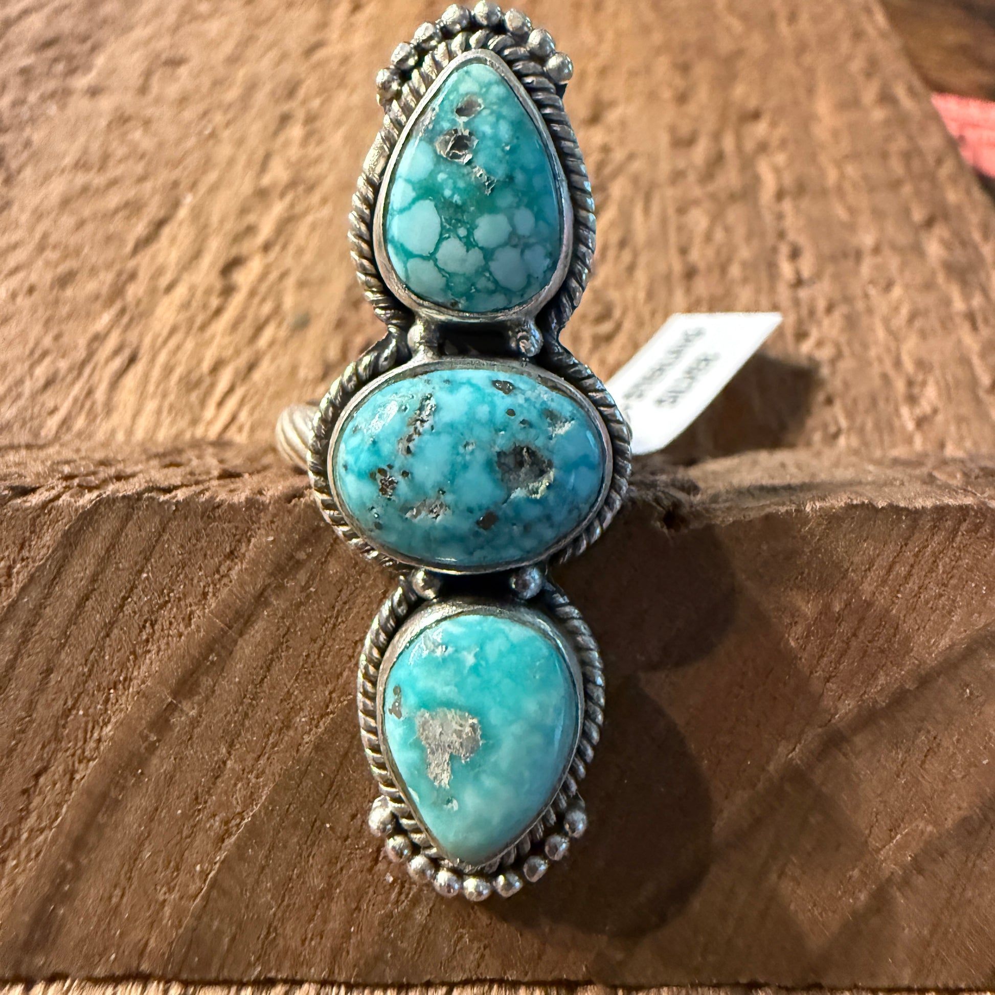 White Water Turquoise Gemstone Adjustable Ring in Sterling Silver Wild West Boho