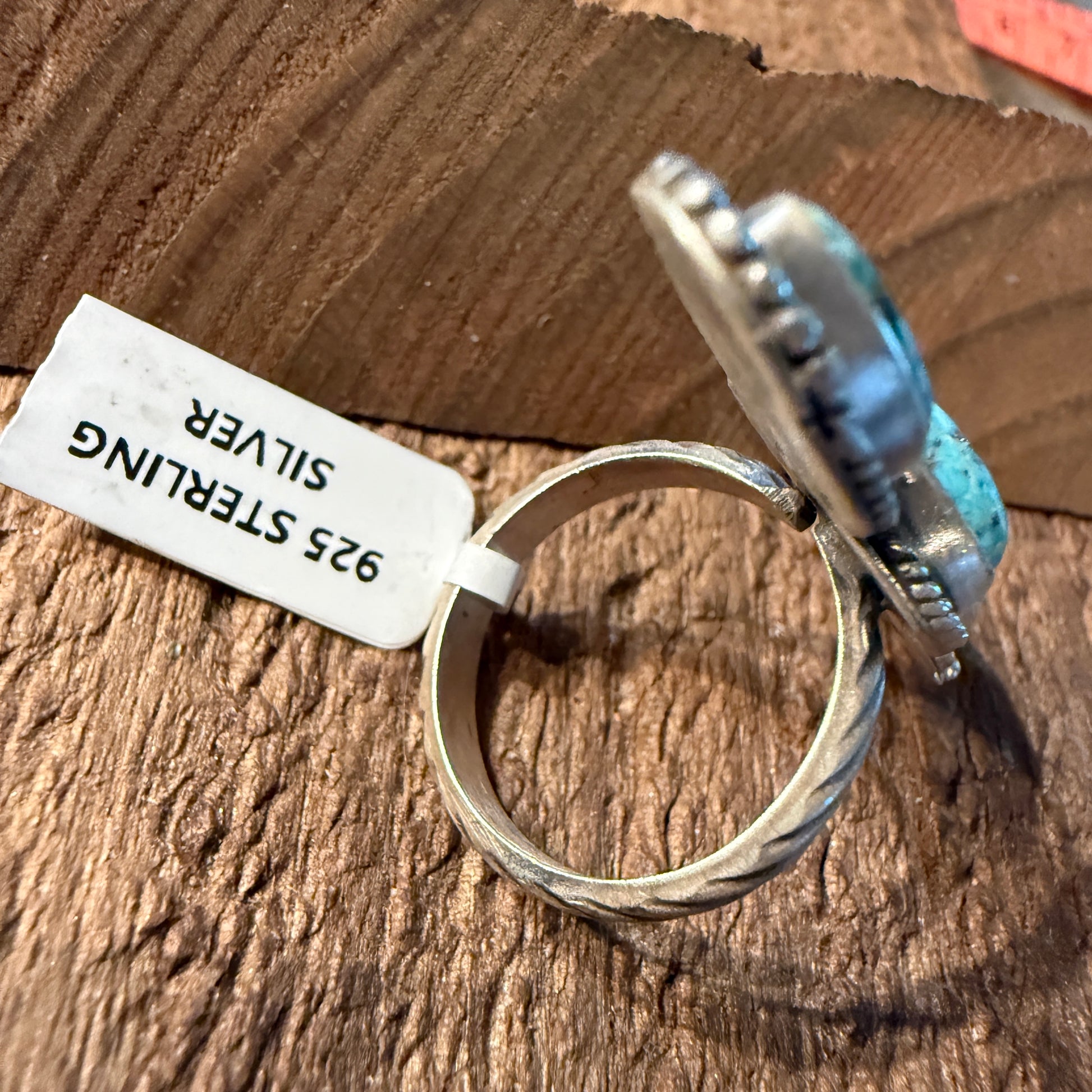 White Water Turquoise Gemstone Adjustable Ring in Sterling Silver Wild West Boho