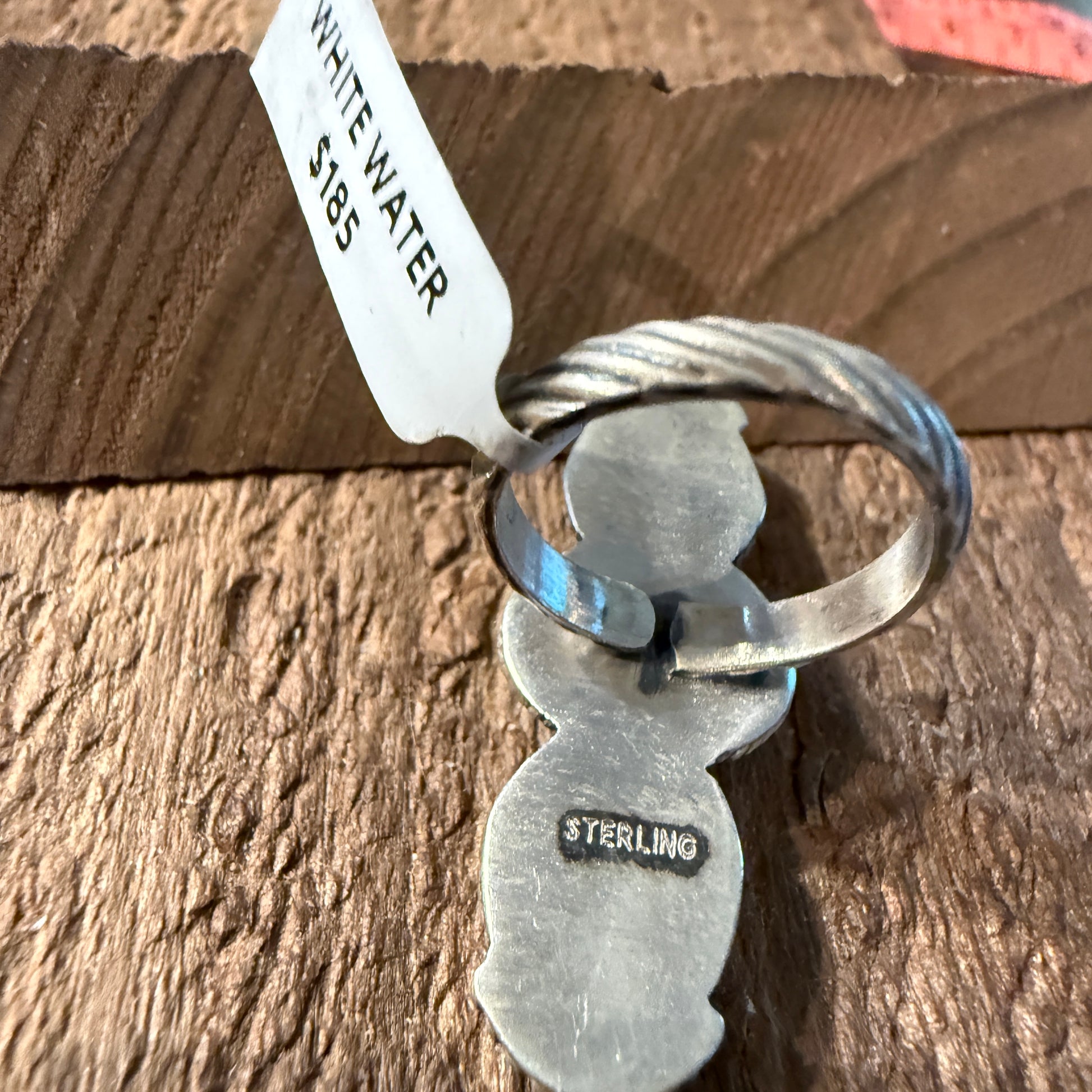 White Water Turquoise Gemstone Adjustable Ring in Sterling Silver Wild West Boho