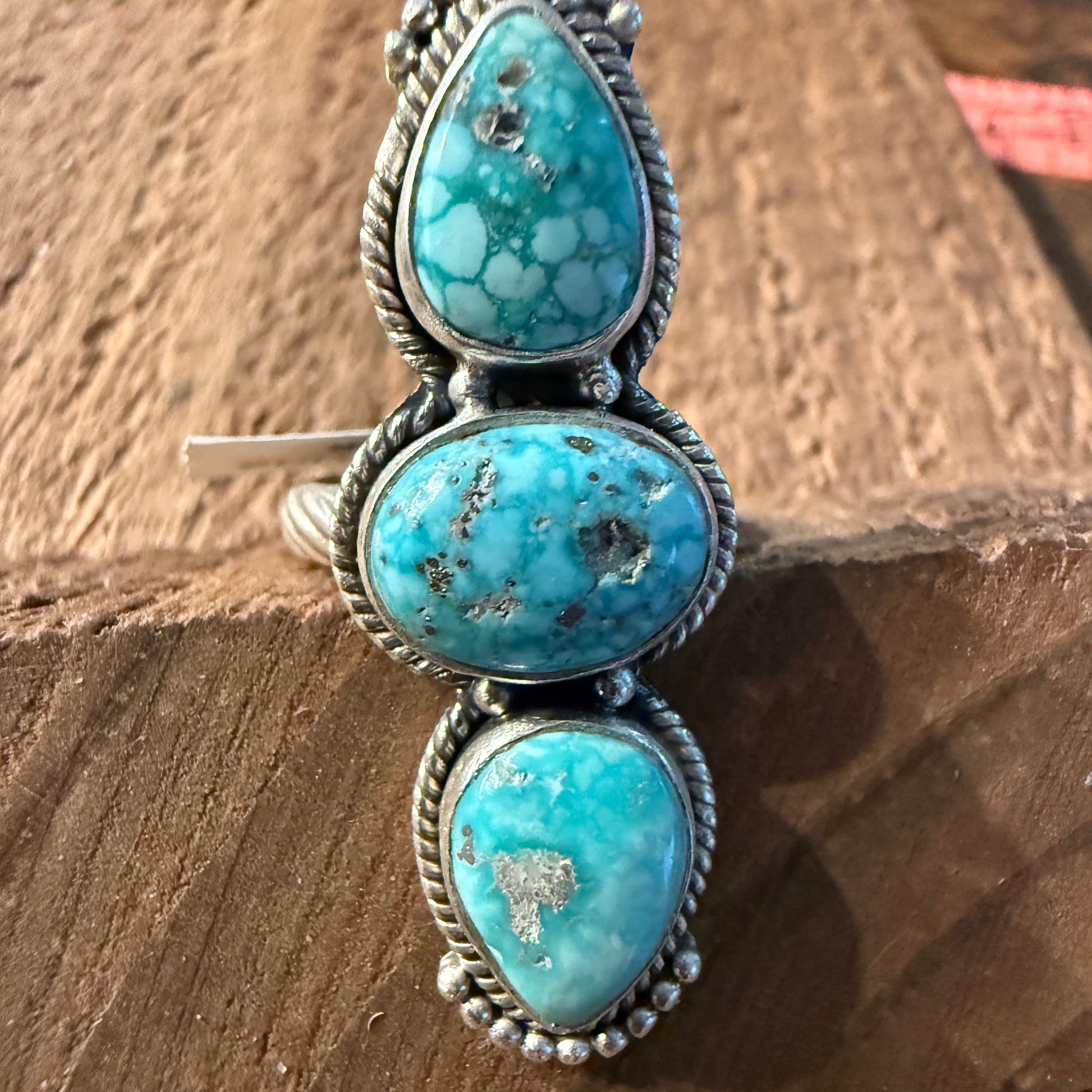 White Water Turquoise Gemstone Adjustable Ring in Sterling Silver Wild West Boho
