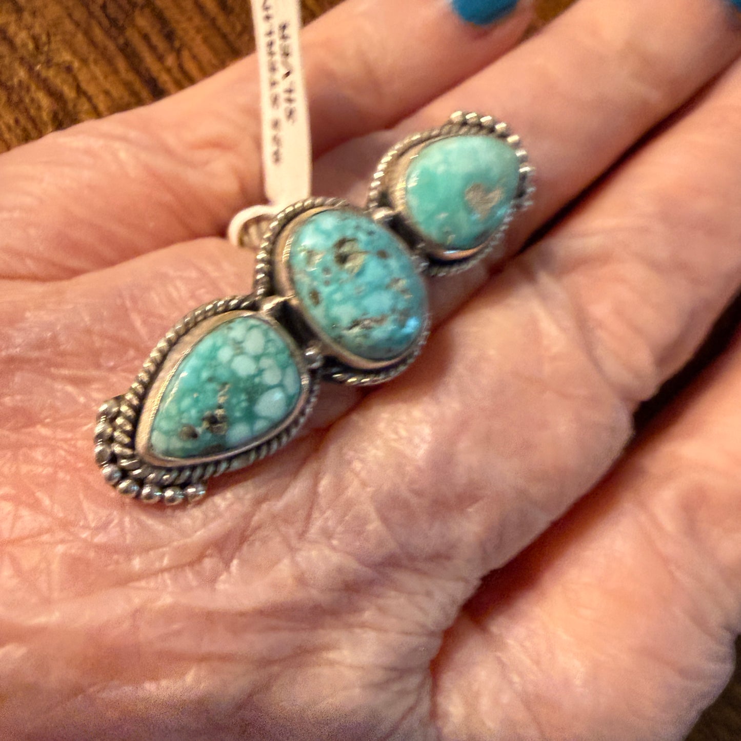 White Water Turquoise Gemstone Adjustable Ring in Sterling Silver Wild West Boho