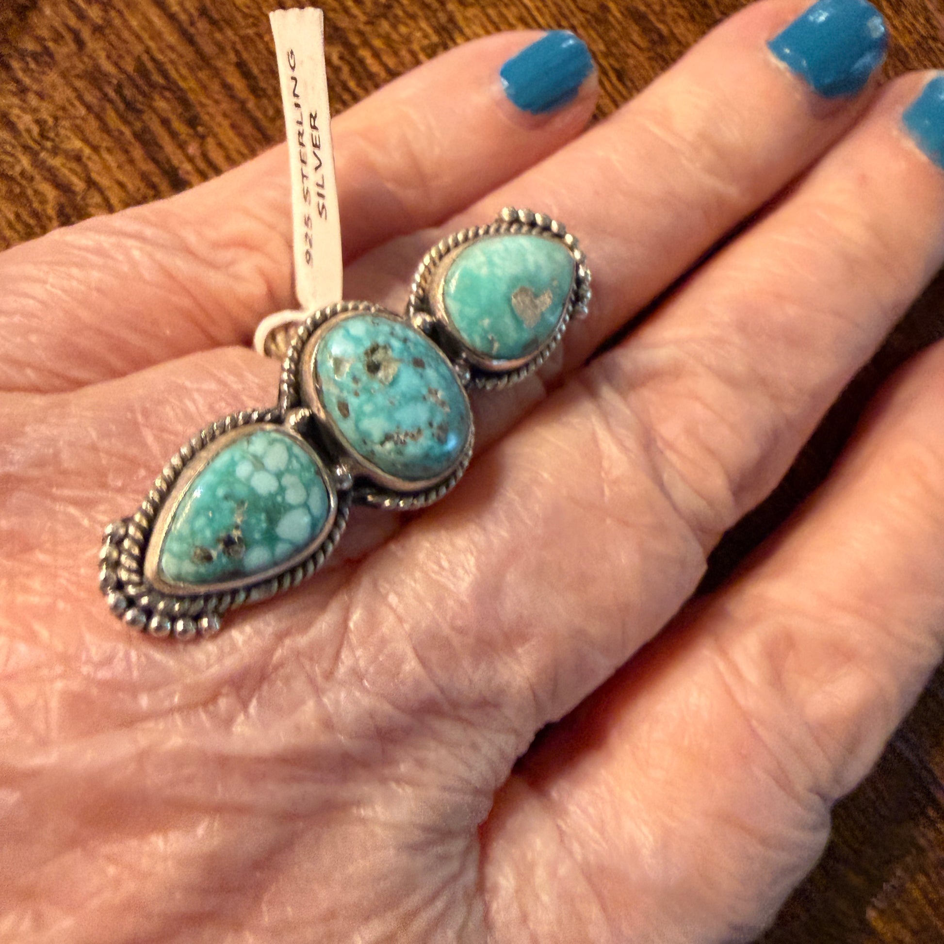 White Water Turquoise Gemstone Adjustable Ring in Sterling Silver Wild West Boho