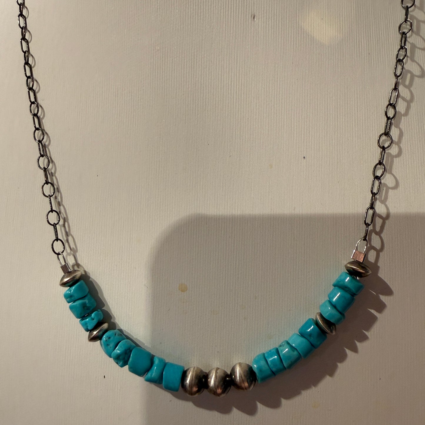 Kingman Turquoise and Sterling Silver Desert Pearls Necklace, 16 Inches Wild West Boho
